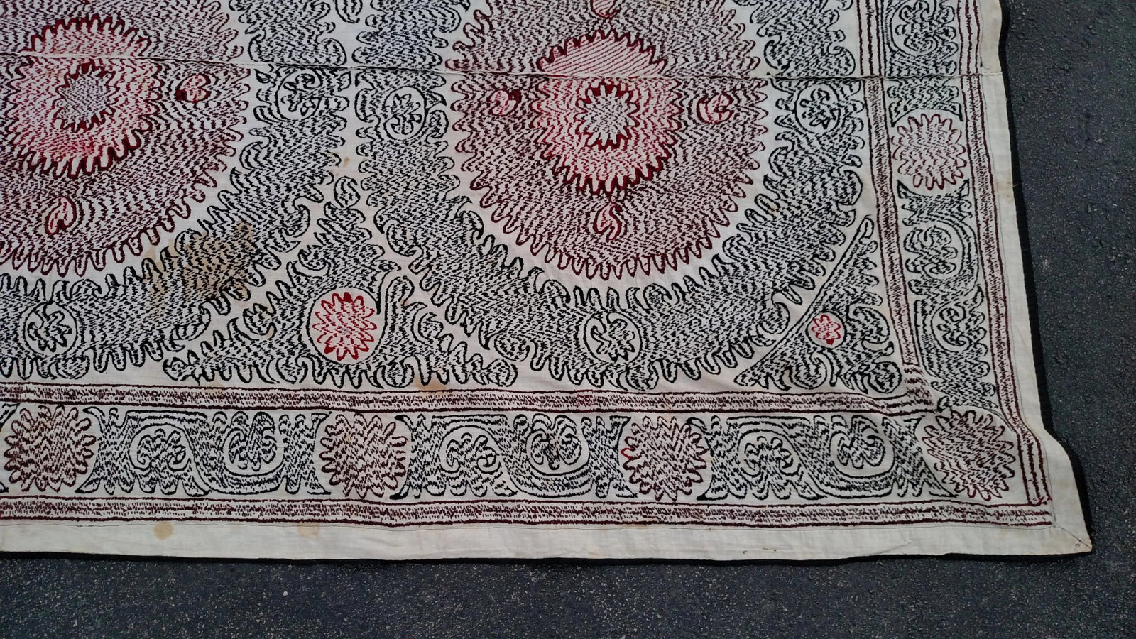 Vintage Red and Black Bukhara Suzani Tapestry - 8