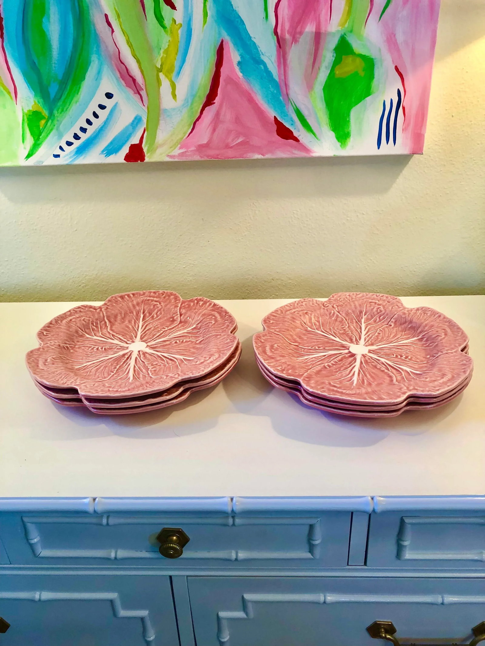 1970s Bordallo Pinheiro Pink Cabbage Plates Set of 6 - 4