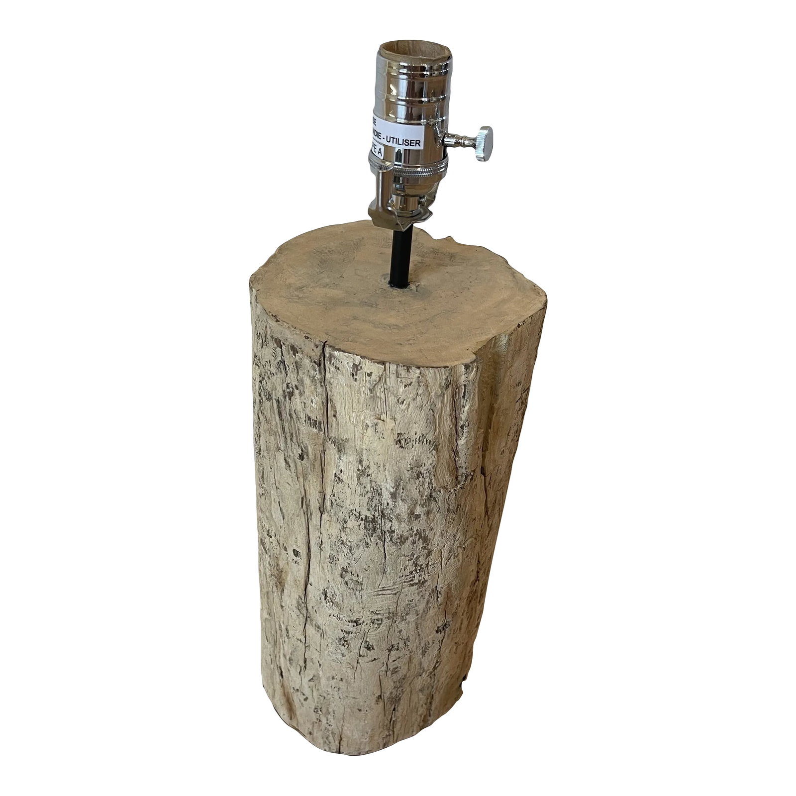 Made Goods Terah Wood Trunk Table Lamp: Our rustic Terah table lamp has a sun-bleached wooden trunk base with cracks, knots, and twists naturally designed by nature. Condition: Alterations: Original Condition Unaltered Imperfections: Some I