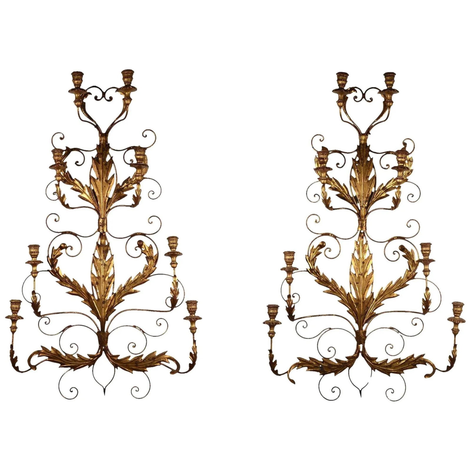 1930's Gilt Foliate Wall Sconces - a Pair - 5