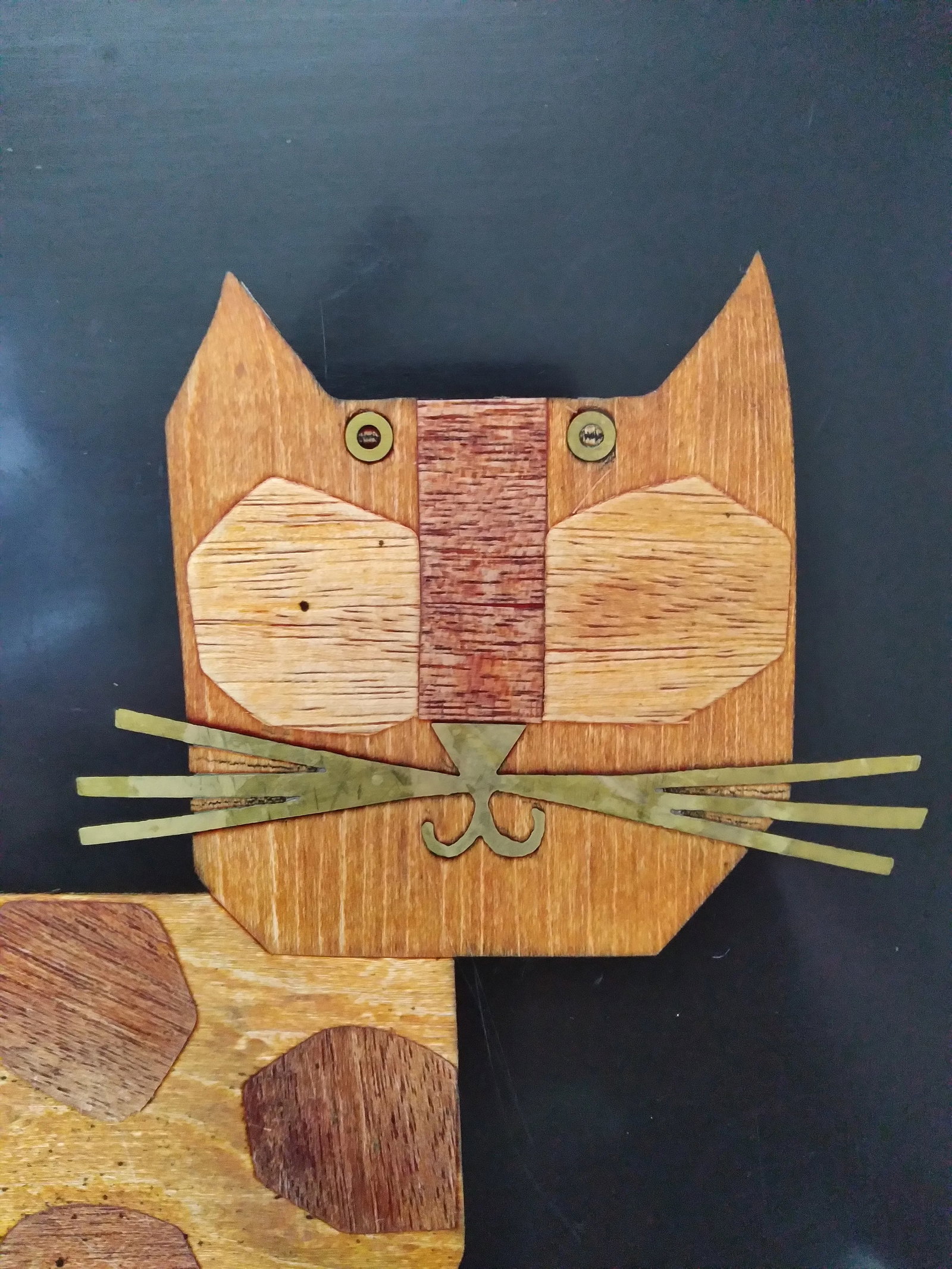 1960s Couroc Wood and Brass Inlay Cat Serving Tray - 5