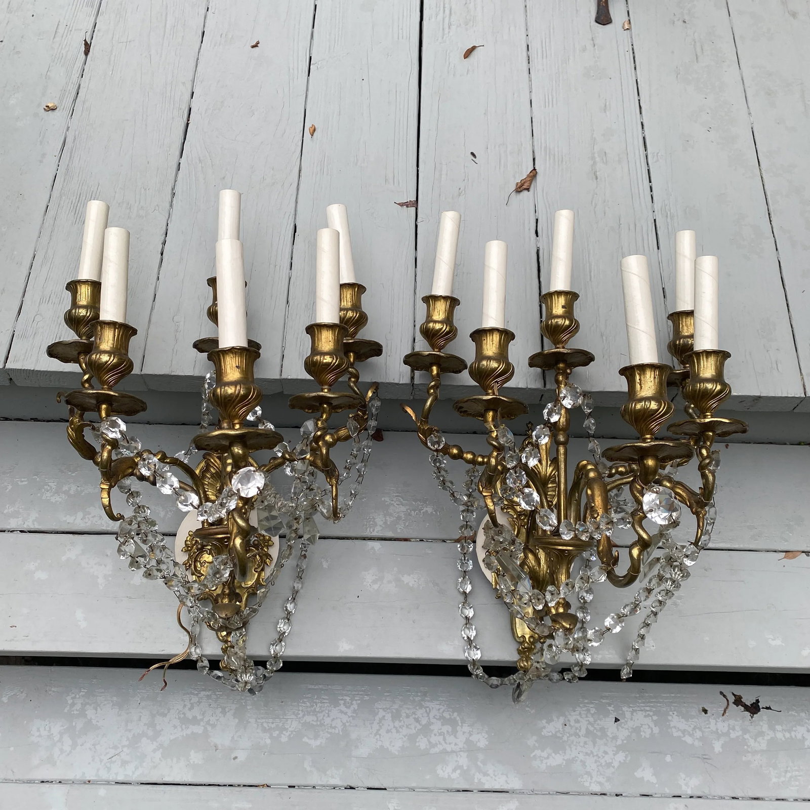 1900s Vintage Six Arm Brass Wall Sconces - a Pair - 11