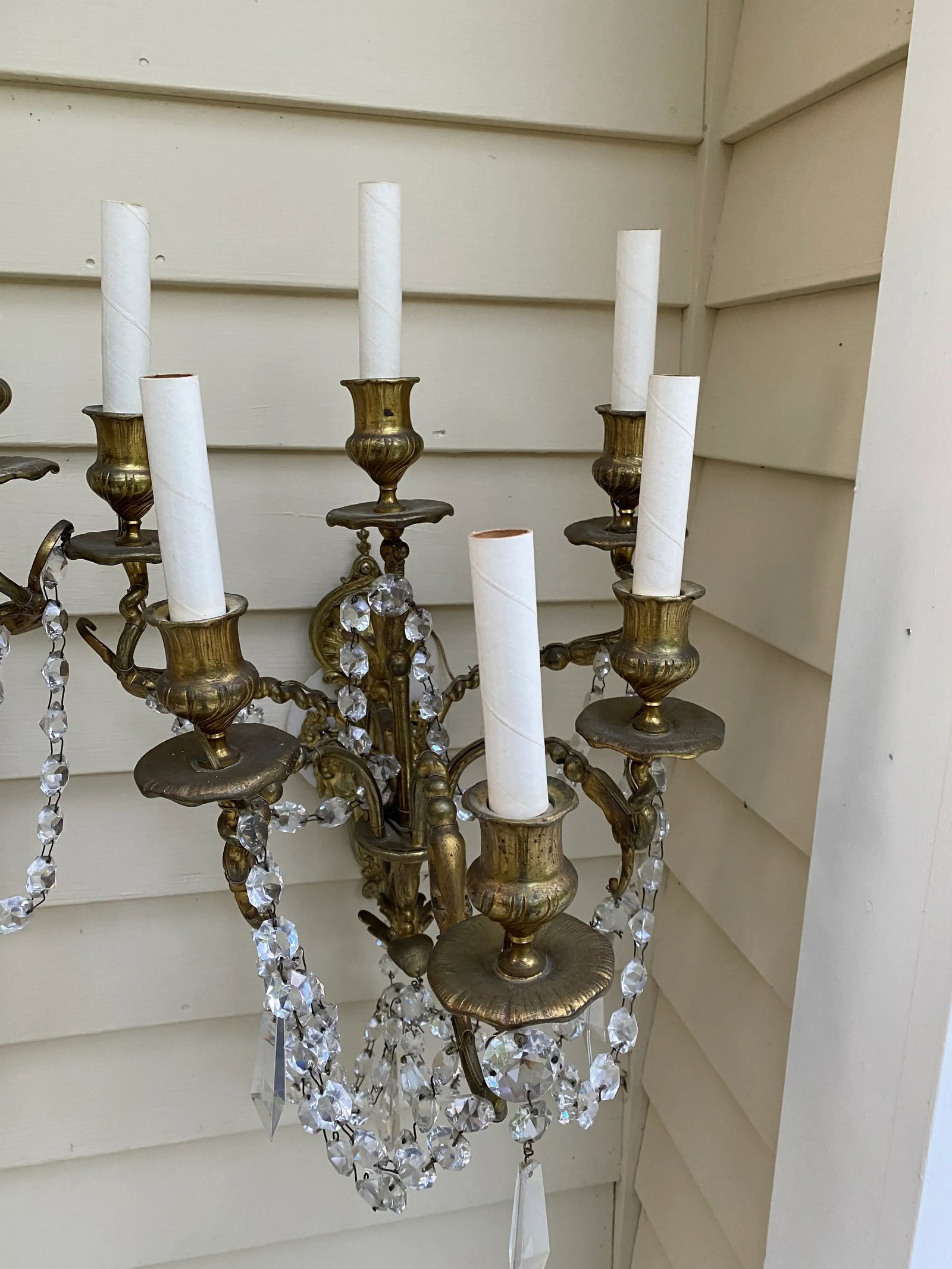 1900s Vintage Six Arm Brass Wall Sconces - a Pair - 3