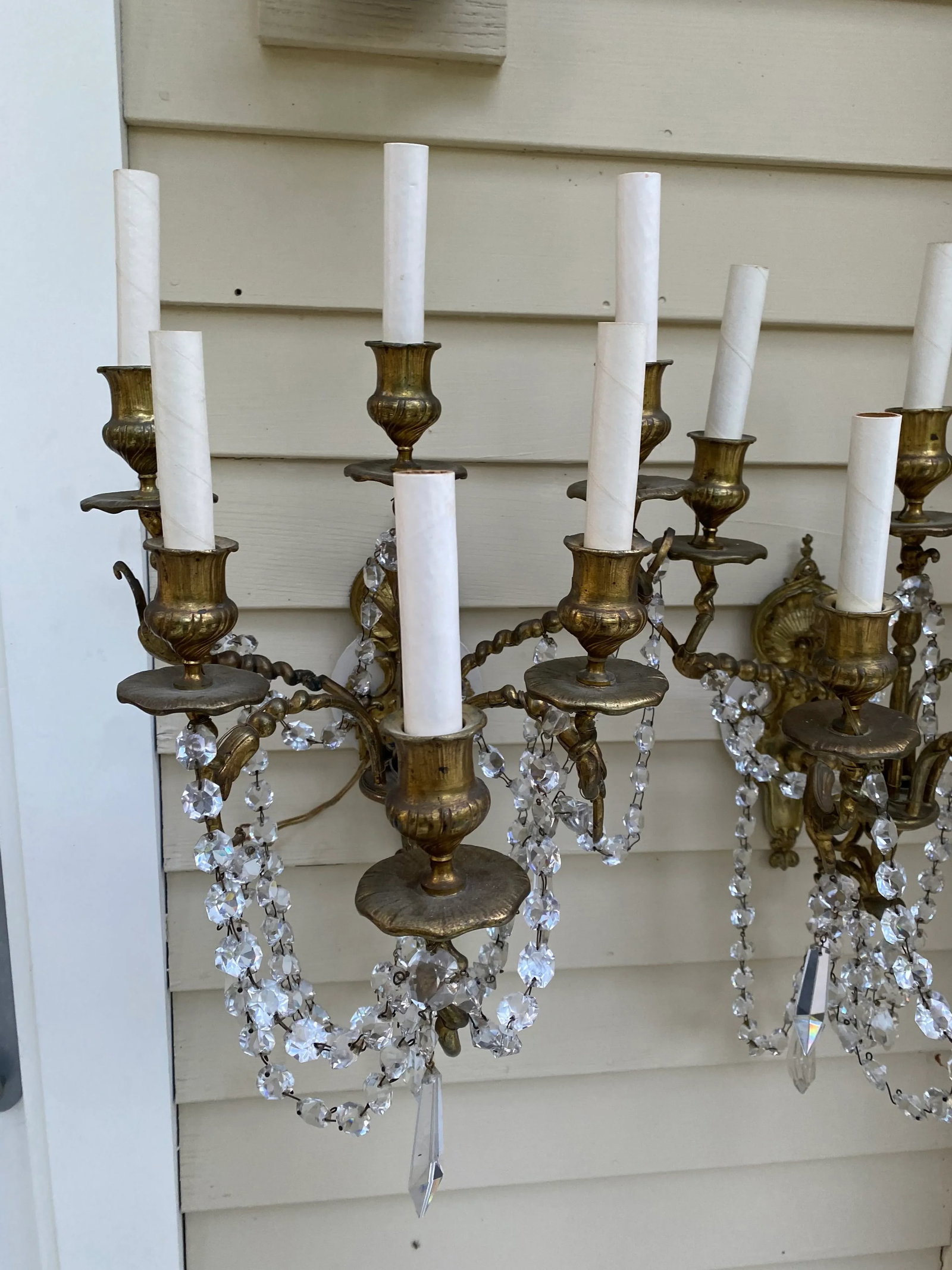1900s Vintage Six Arm Brass Wall Sconces - a Pair - 5