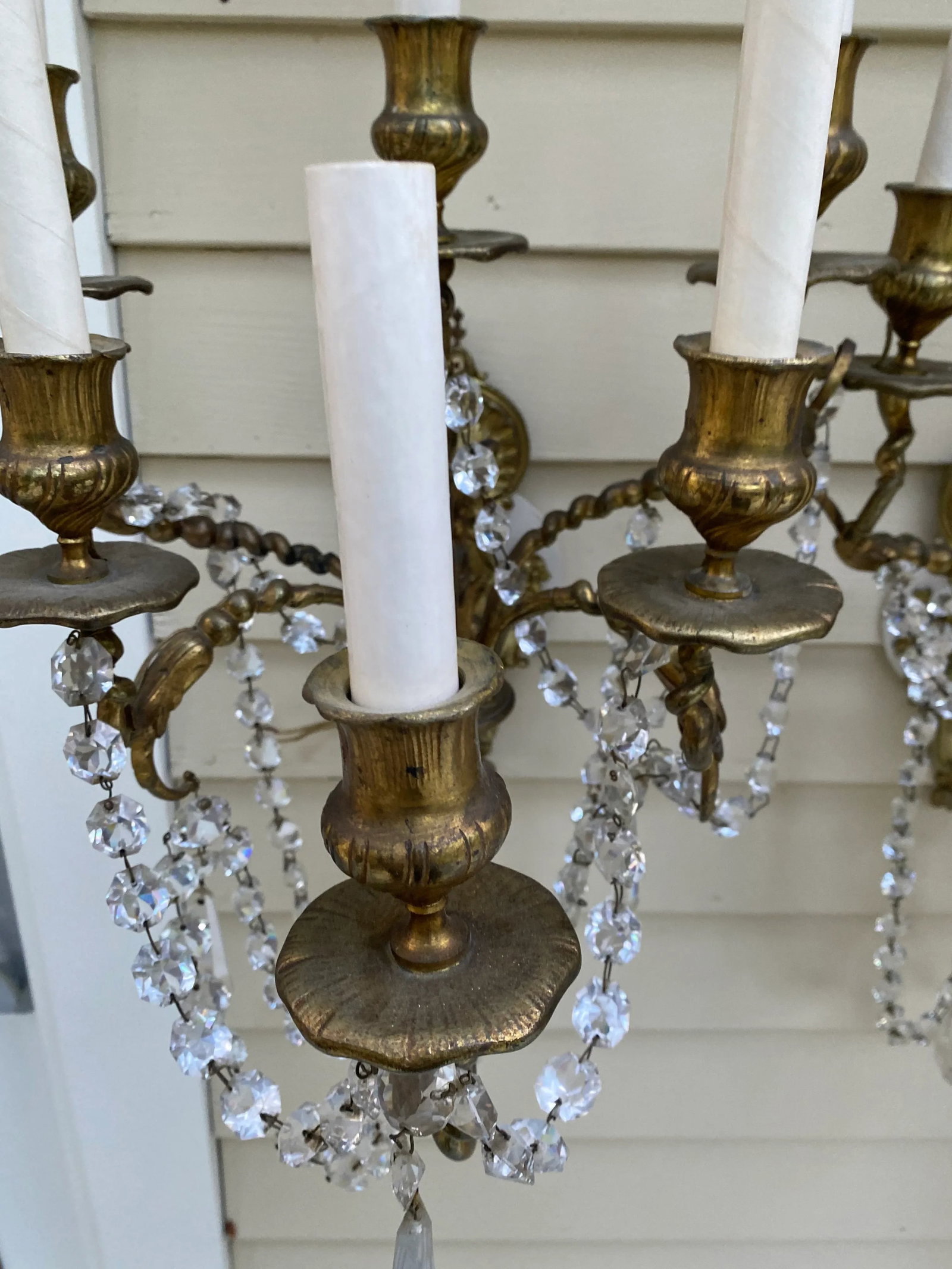 1900s Vintage Six Arm Brass Wall Sconces - a Pair - 9