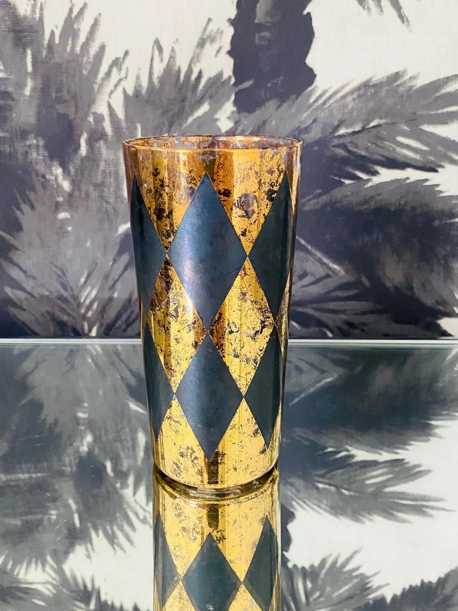 1960s Vintage Harlequin Barware Glasses in Black and Gold Leaf - Set of 8 - 2
