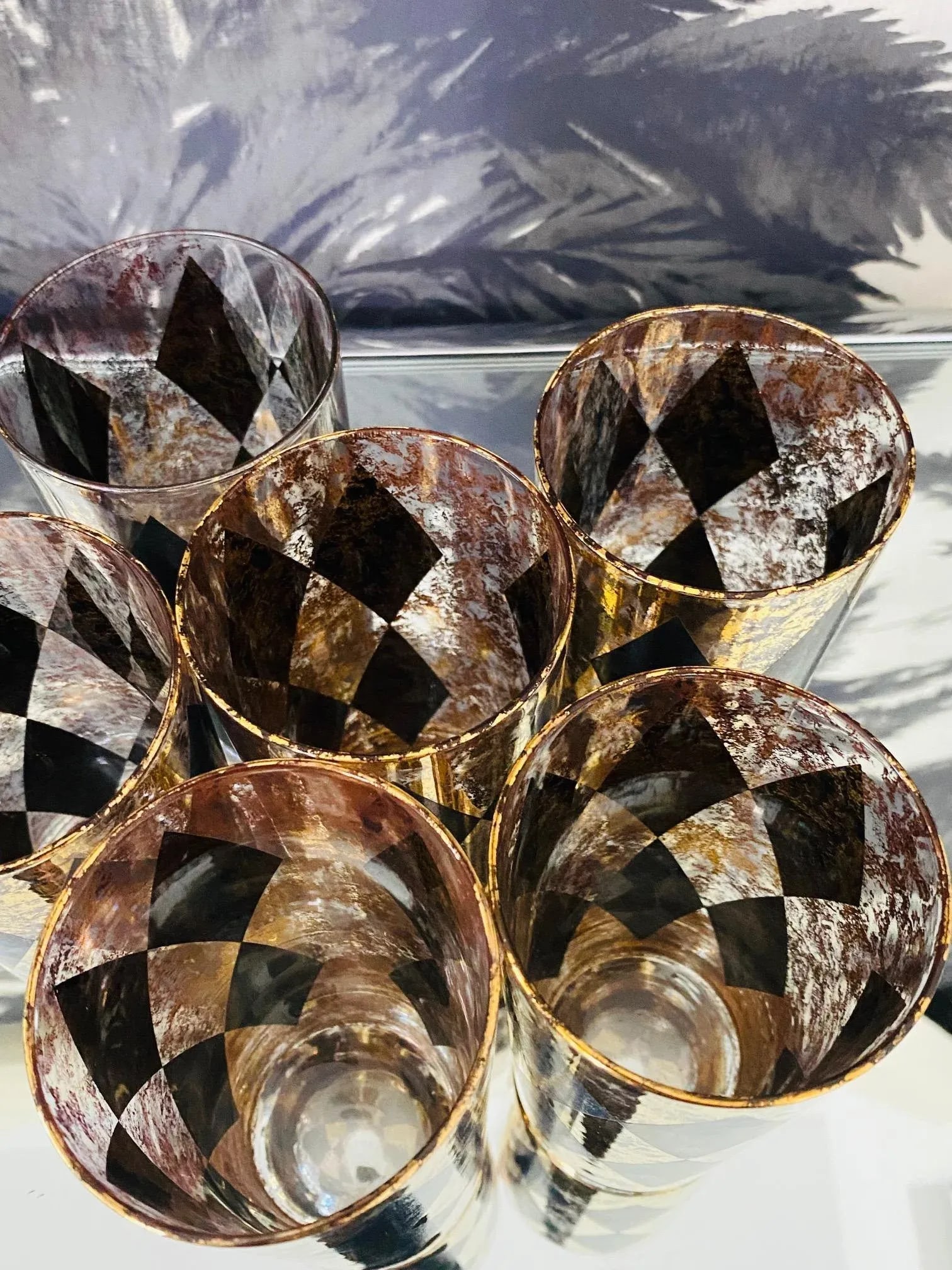 1960s Vintage Harlequin Barware Glasses in Black and Gold Leaf - Set of 8 - 3