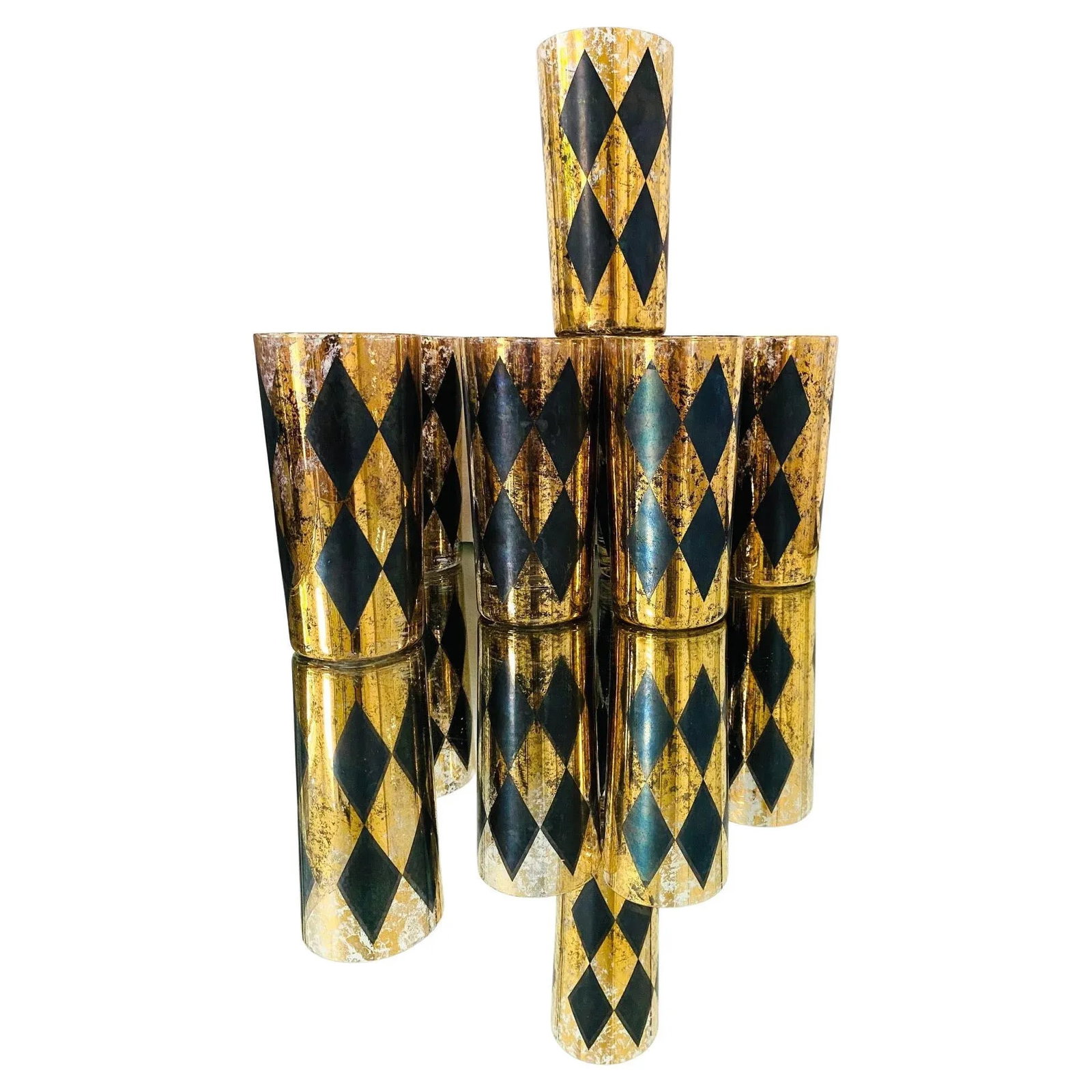 1960s Vintage Harlequin Barware Glasses in Black and Gold Leaf - Set of 8 - 4