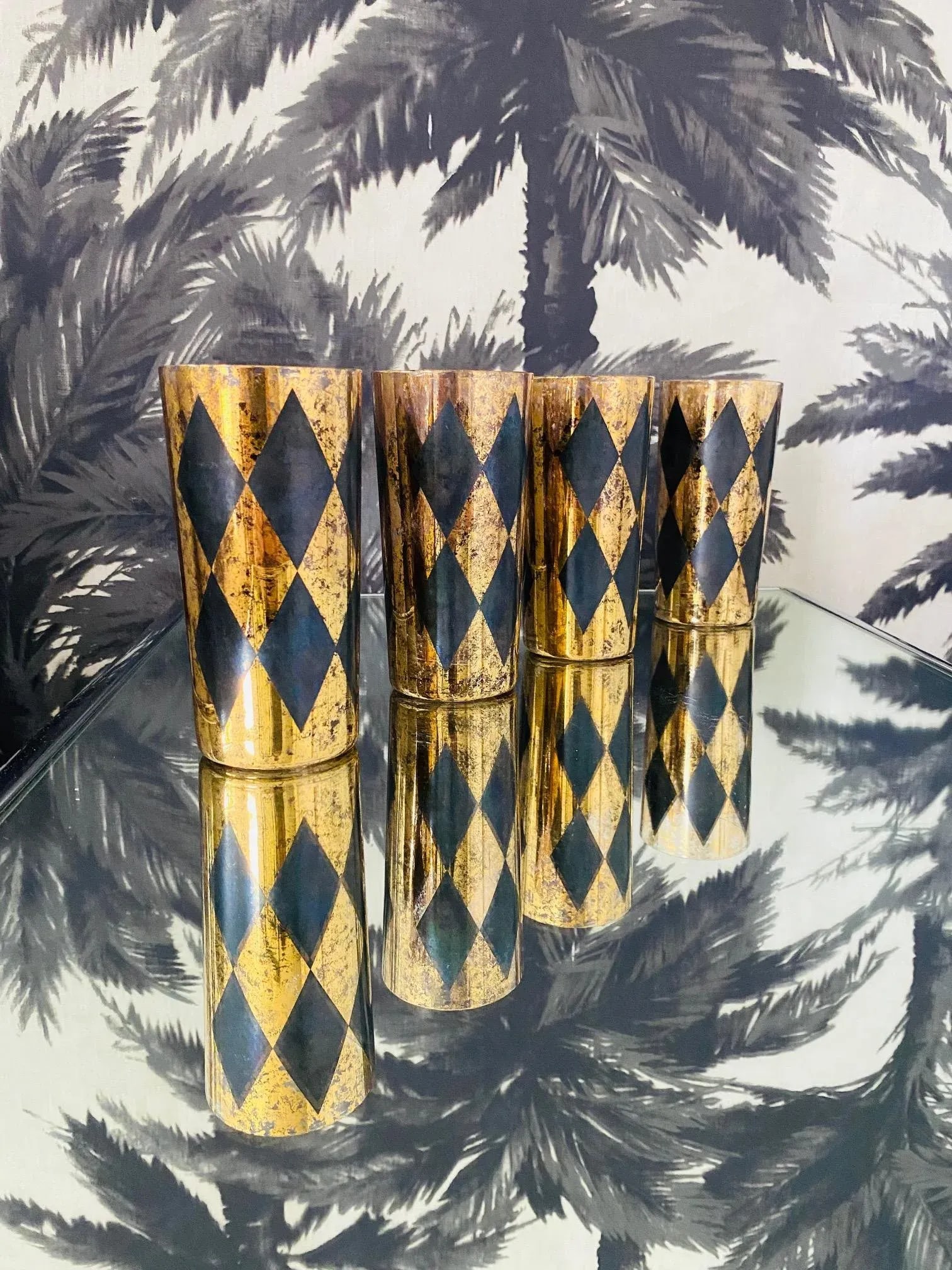 1960s Vintage Harlequin Barware Glasses in Black and Gold Leaf - Set of 8 - 9