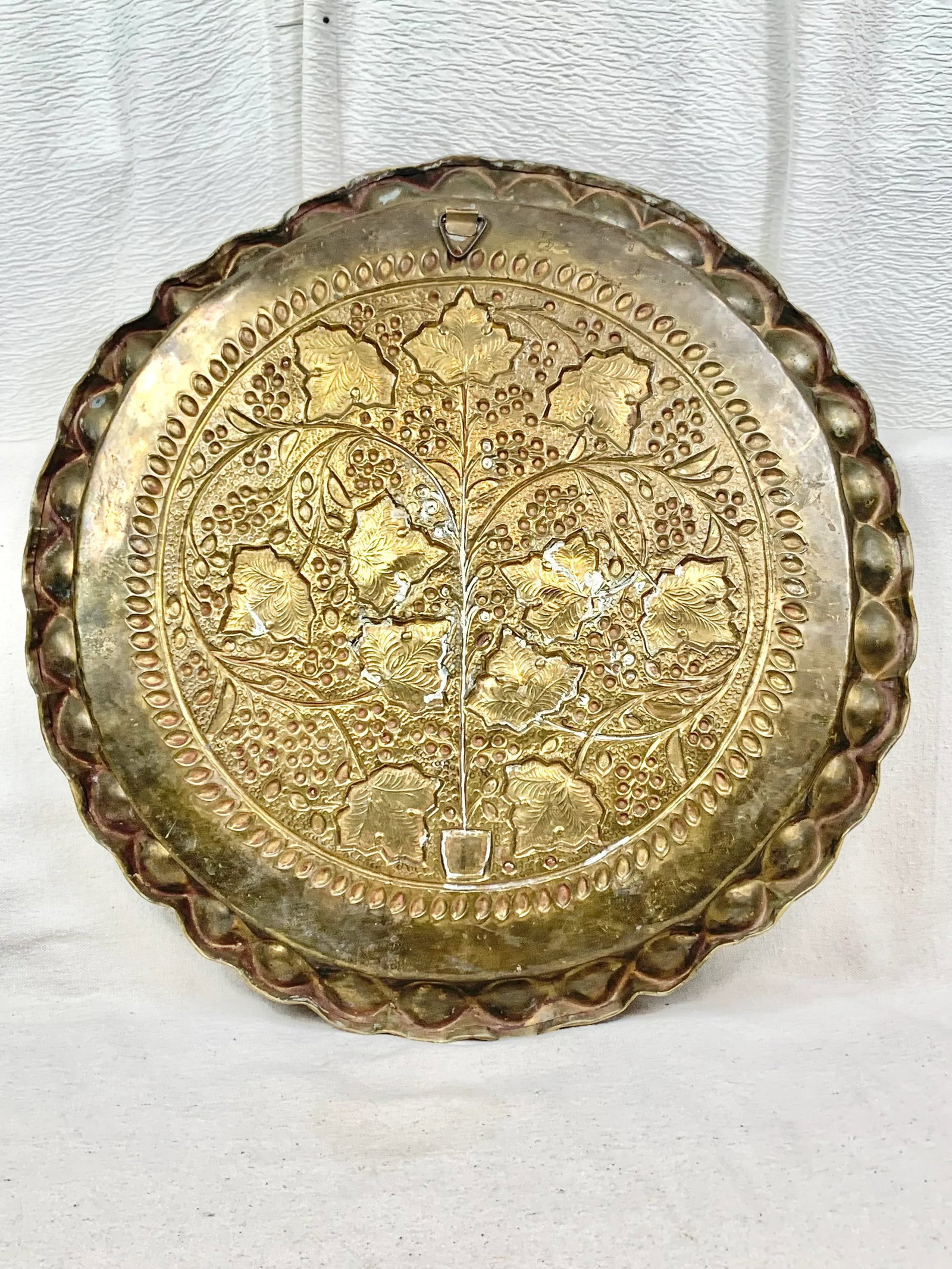 Vintage Large Brass Repousse Tray - 10