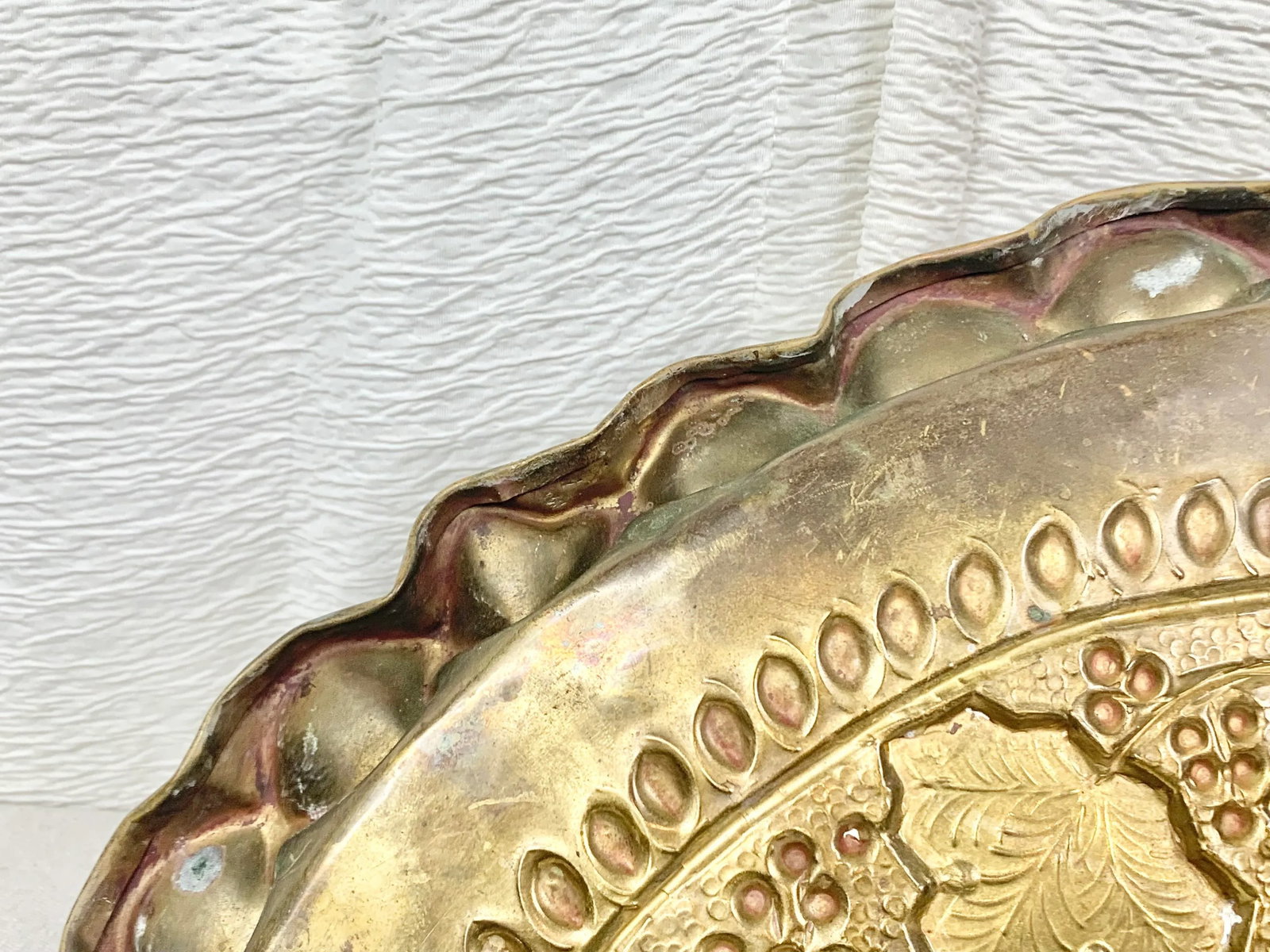 Vintage Large Brass Repousse Tray - 11