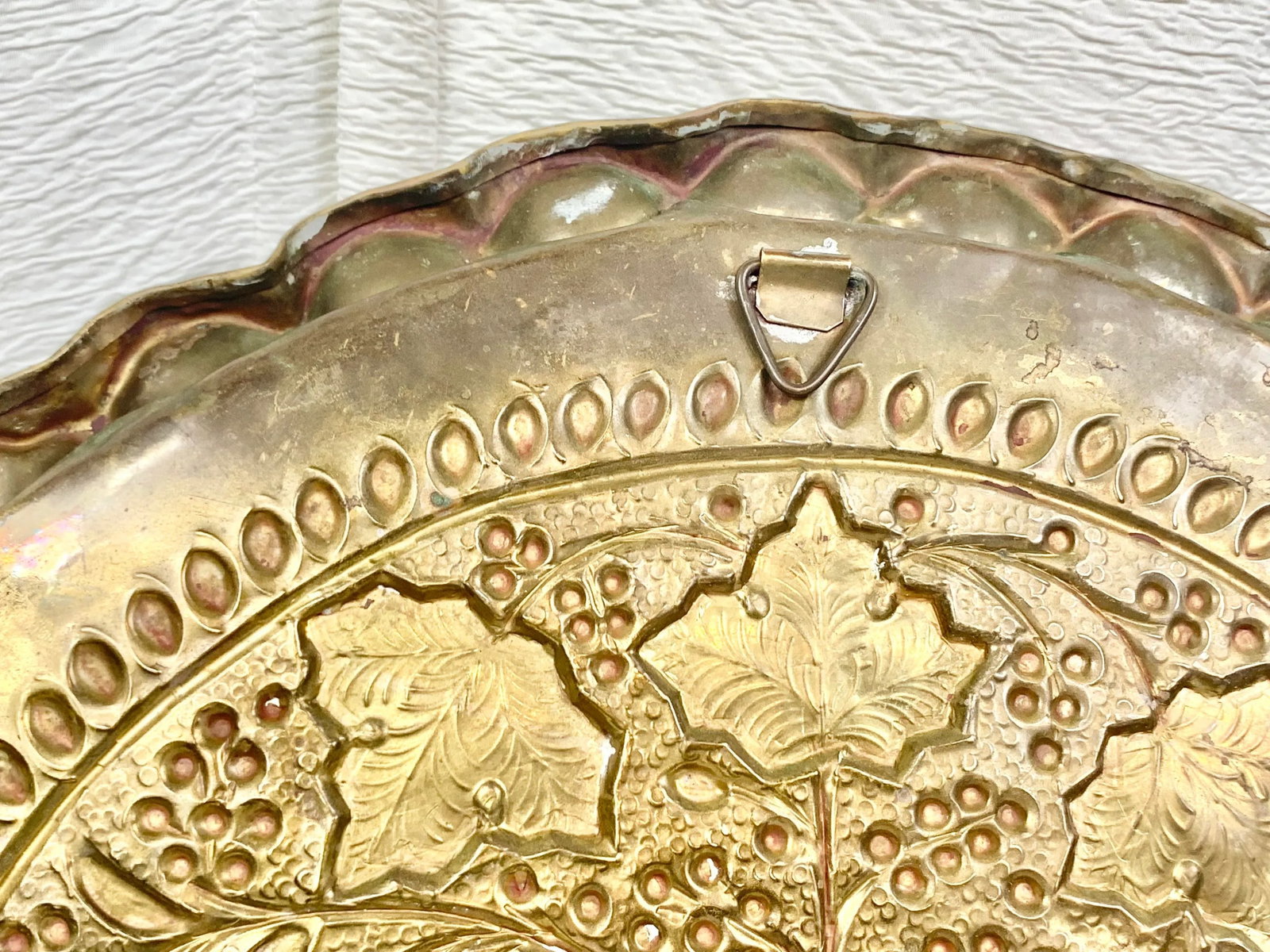 Vintage Large Brass Repousse Tray - 12