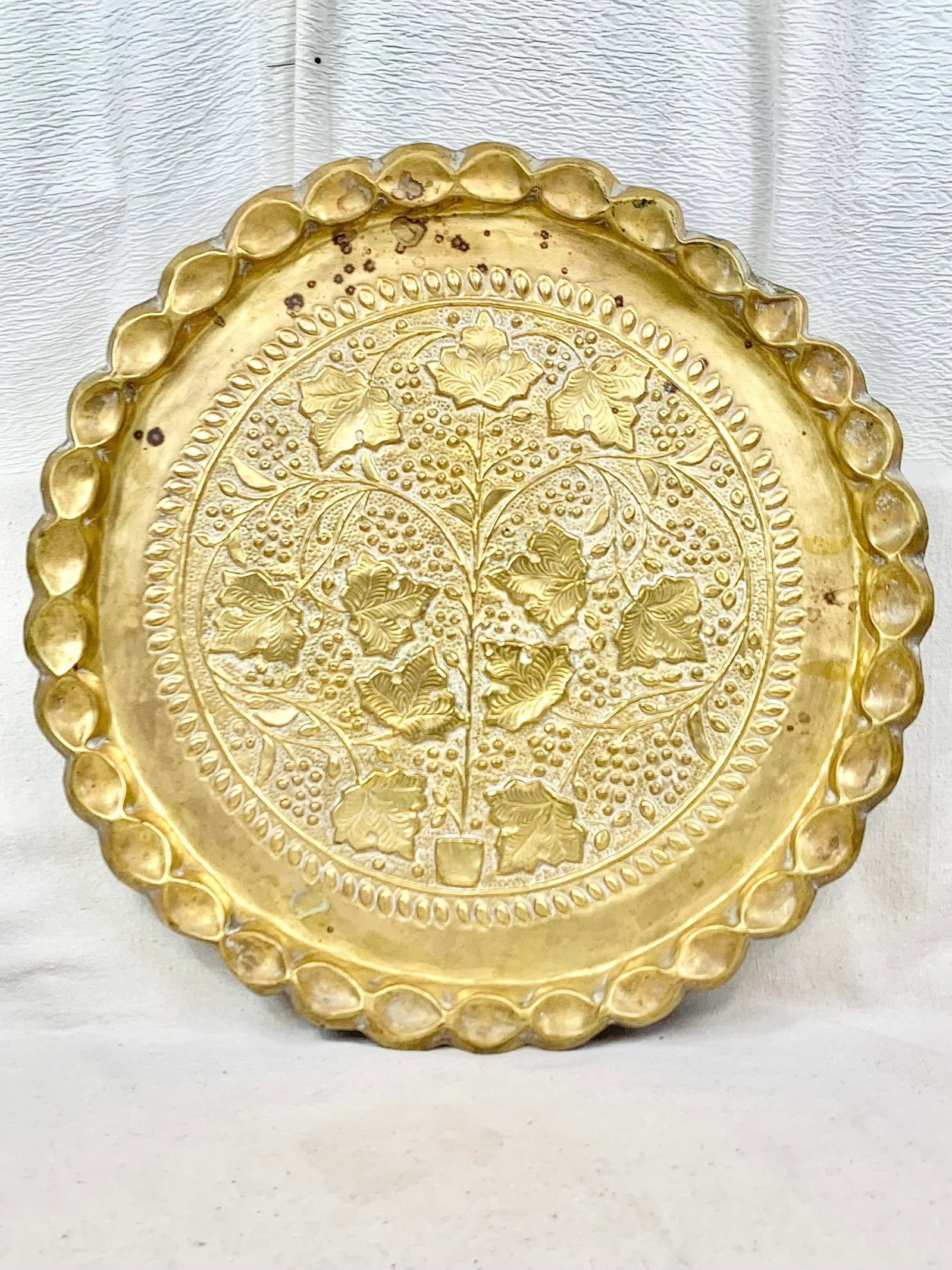 Vintage Large Brass Repousse Tray - 13