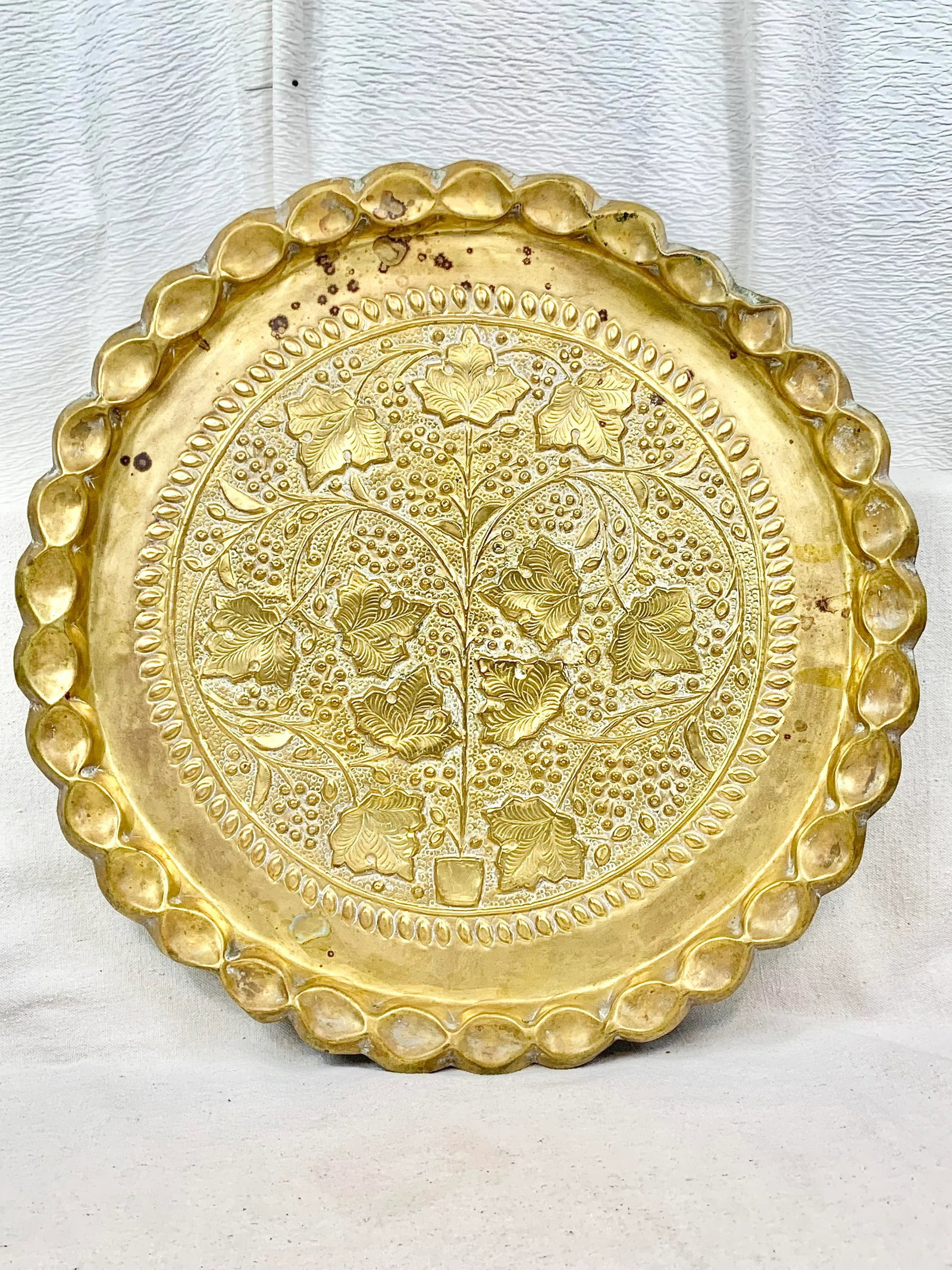 Vintage Large Brass Repousse Tray - 2