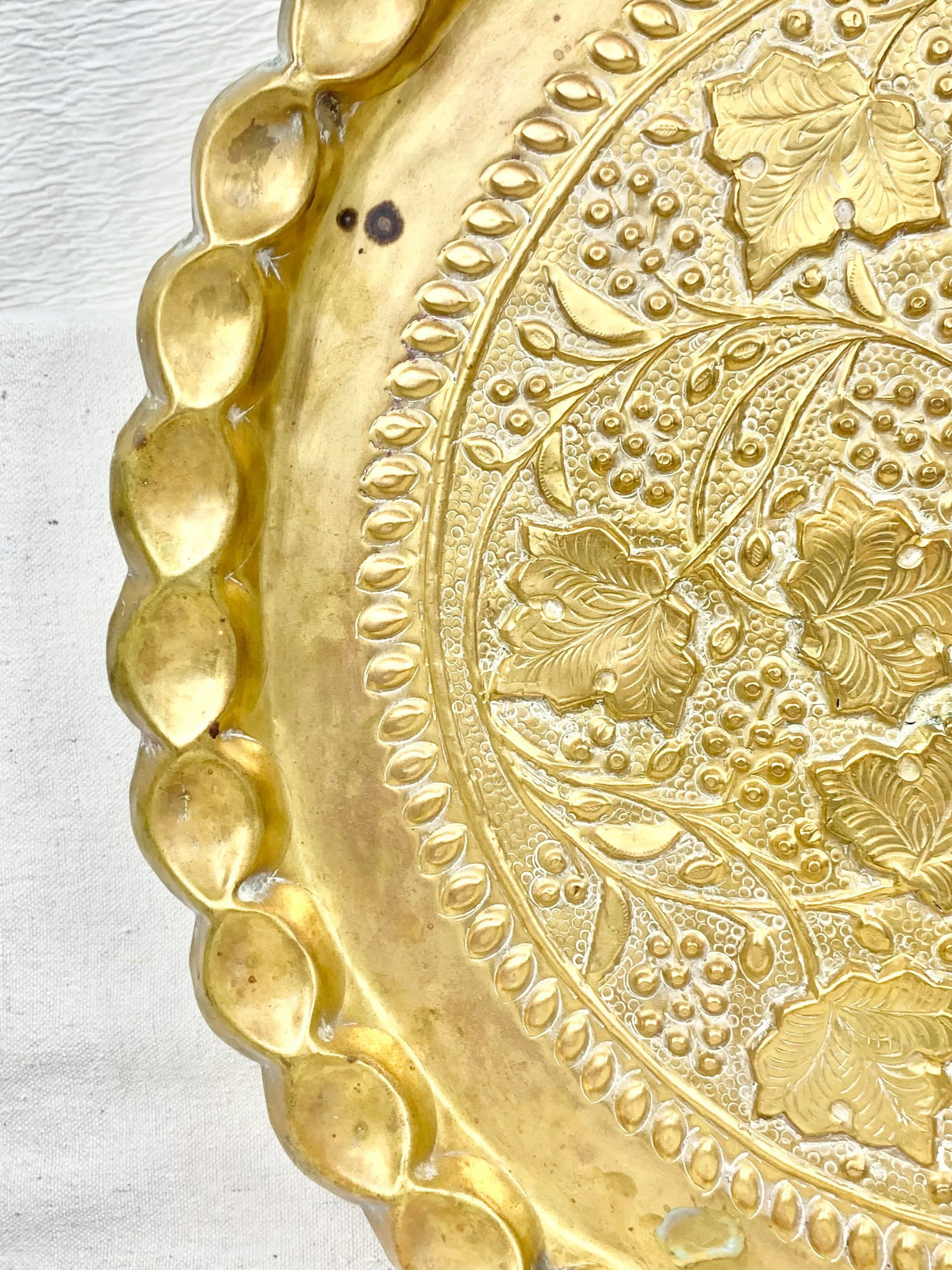 Vintage Large Brass Repousse Tray - 3