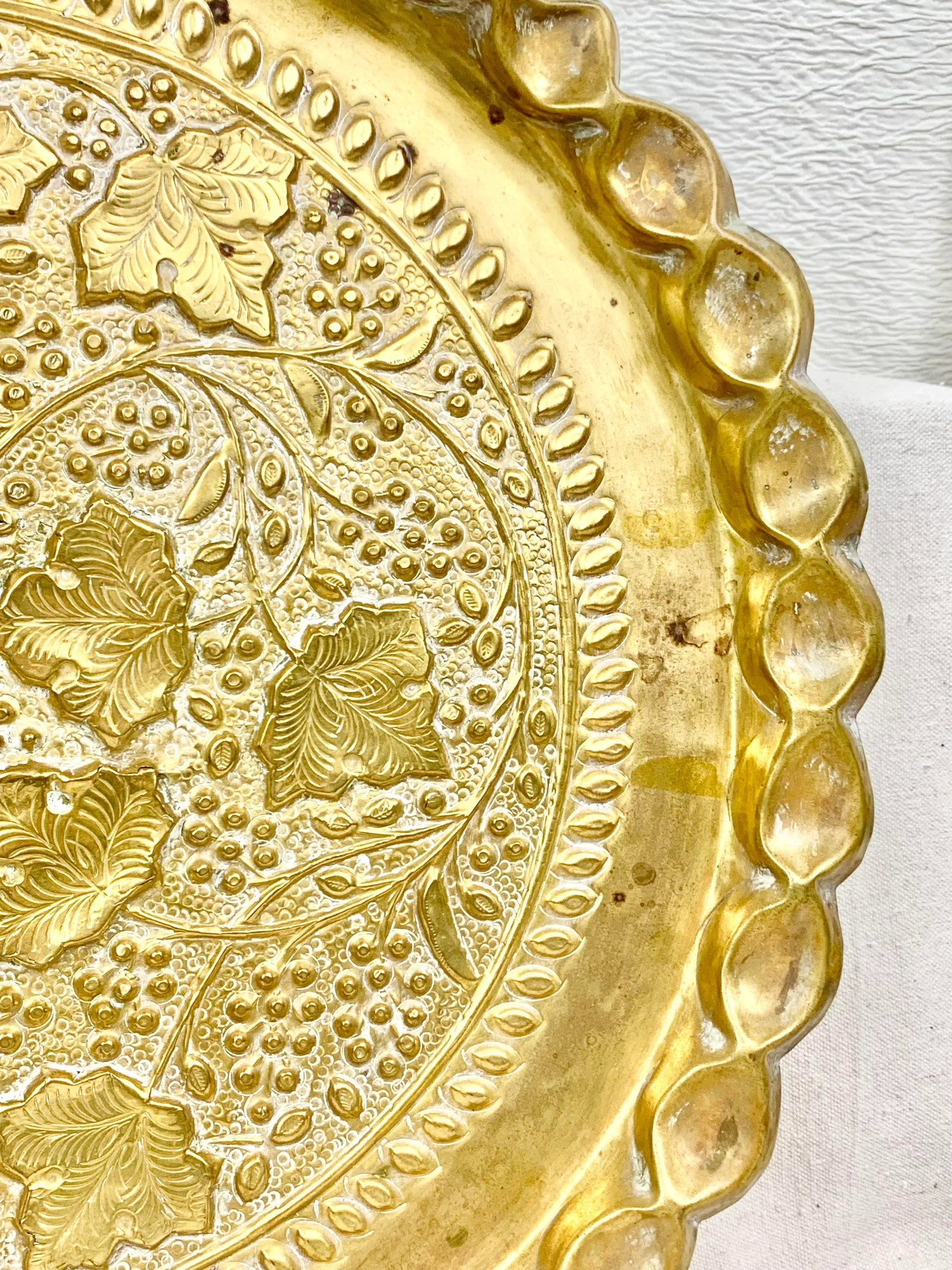 Vintage Large Brass Repousse Tray - 6