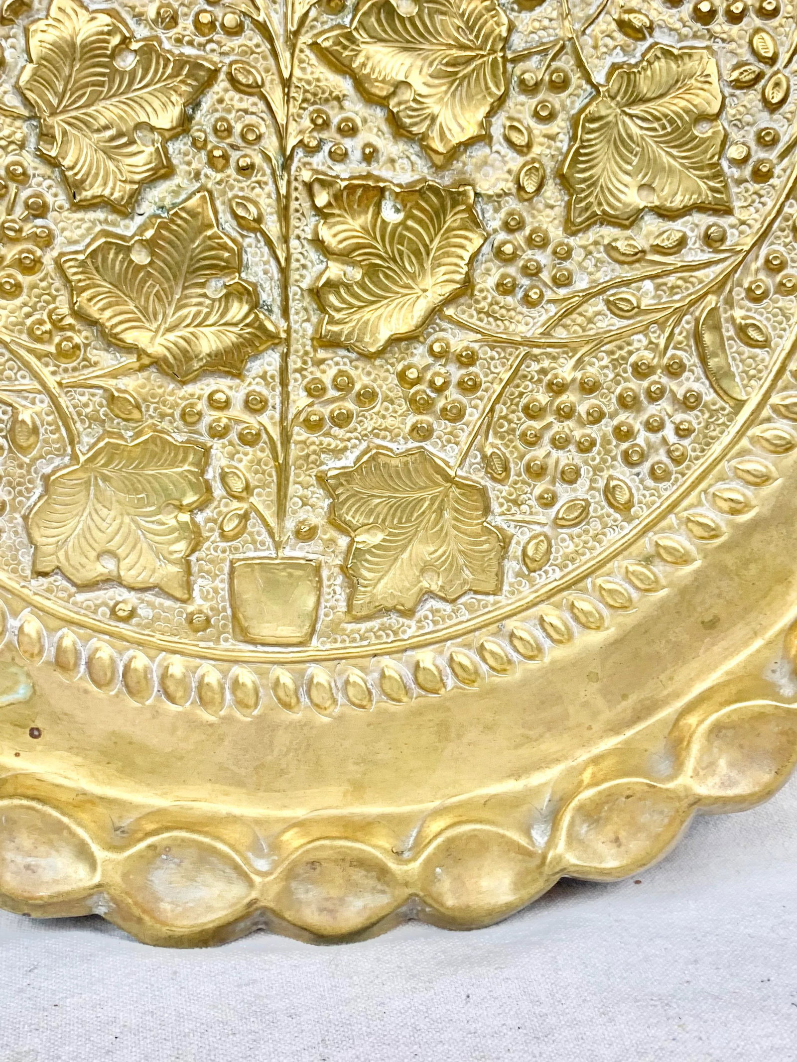 Vintage Large Brass Repousse Tray - 7