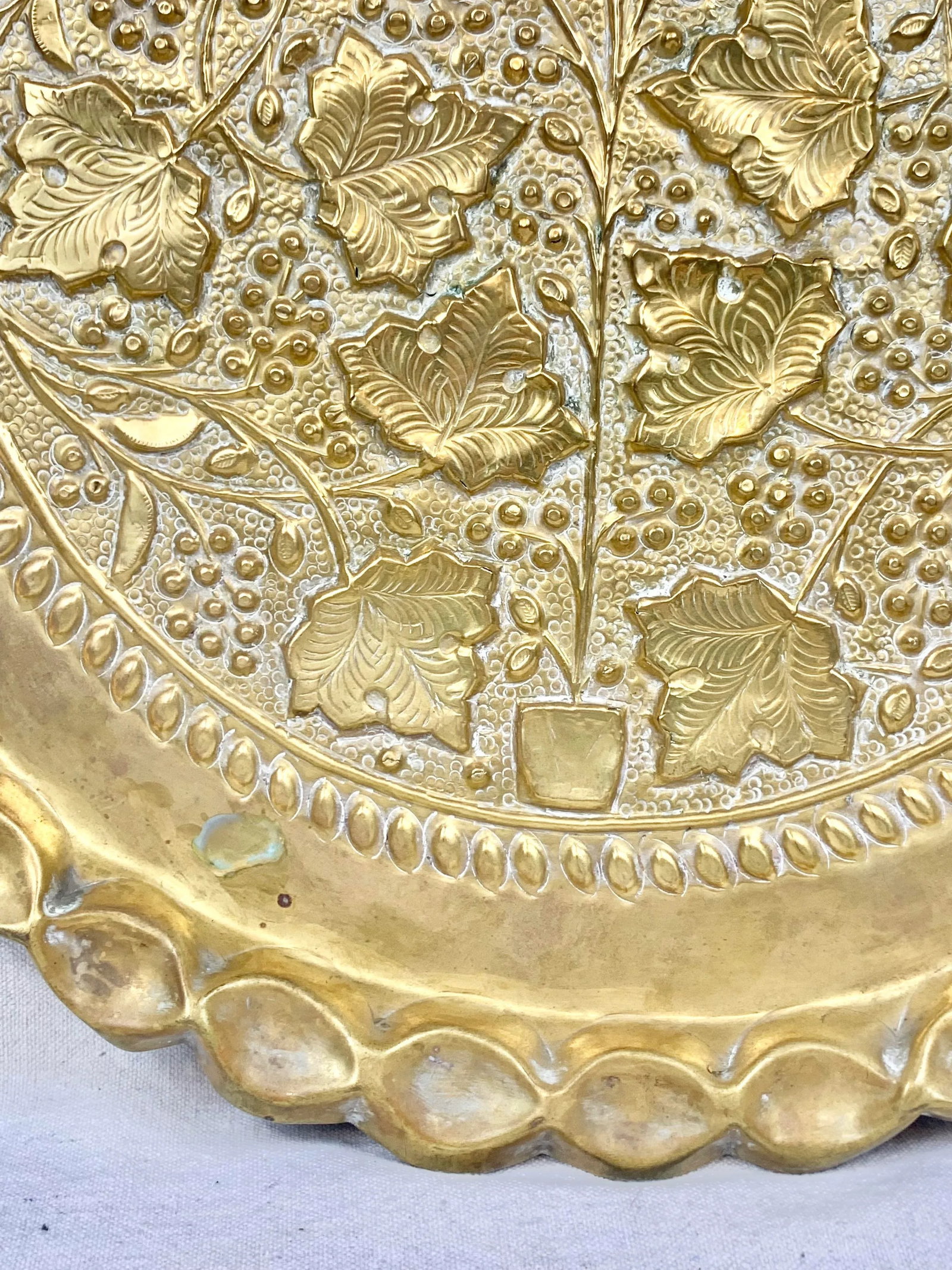 Vintage Large Brass Repousse Tray - 8