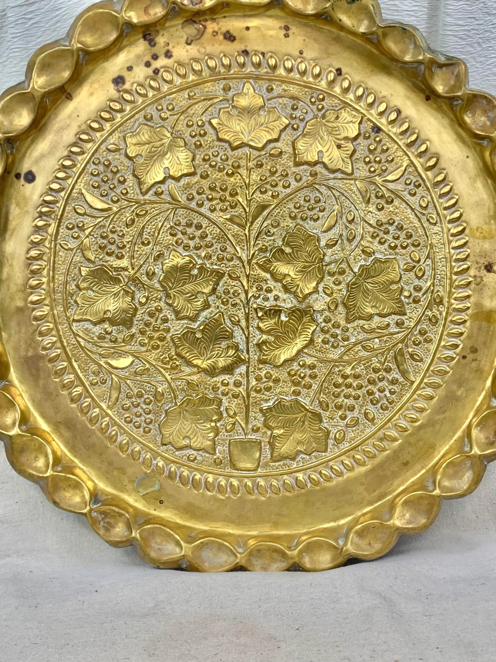 Vintage Large Brass Repousse Tray - 9