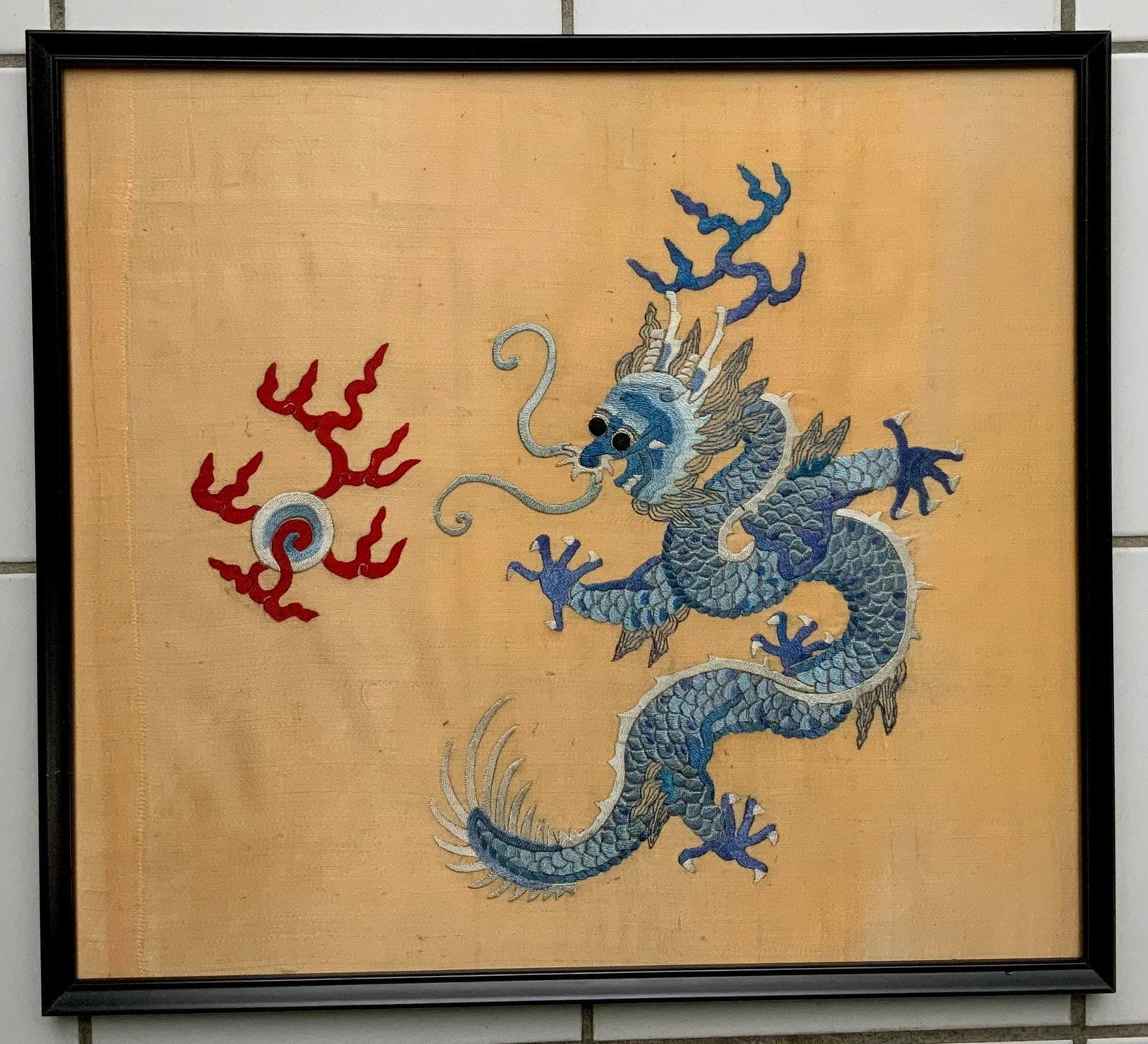 Antique Chinese Framed Embroidery of a Dragon - 10