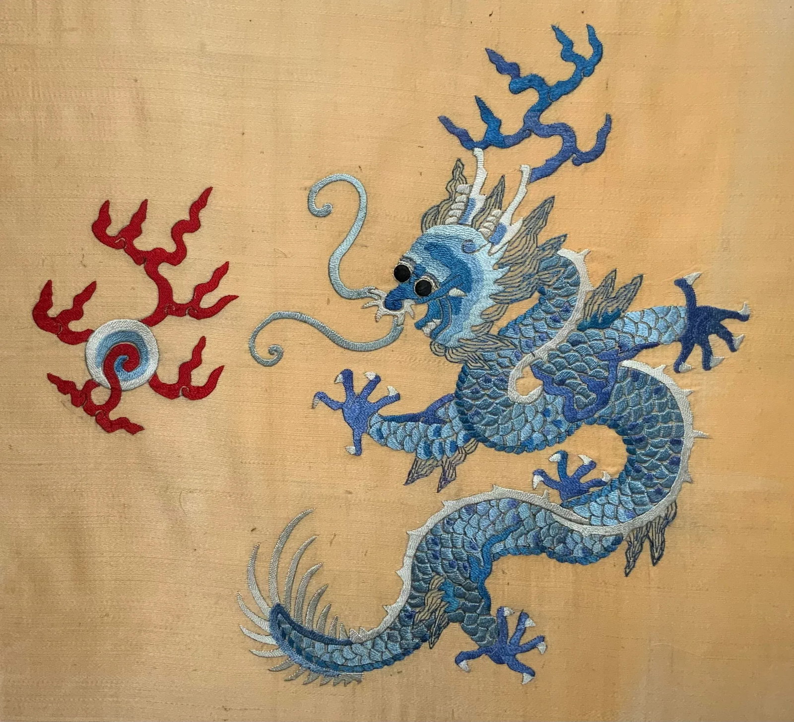 Antique Chinese Framed Embroidery of a Dragon - 2