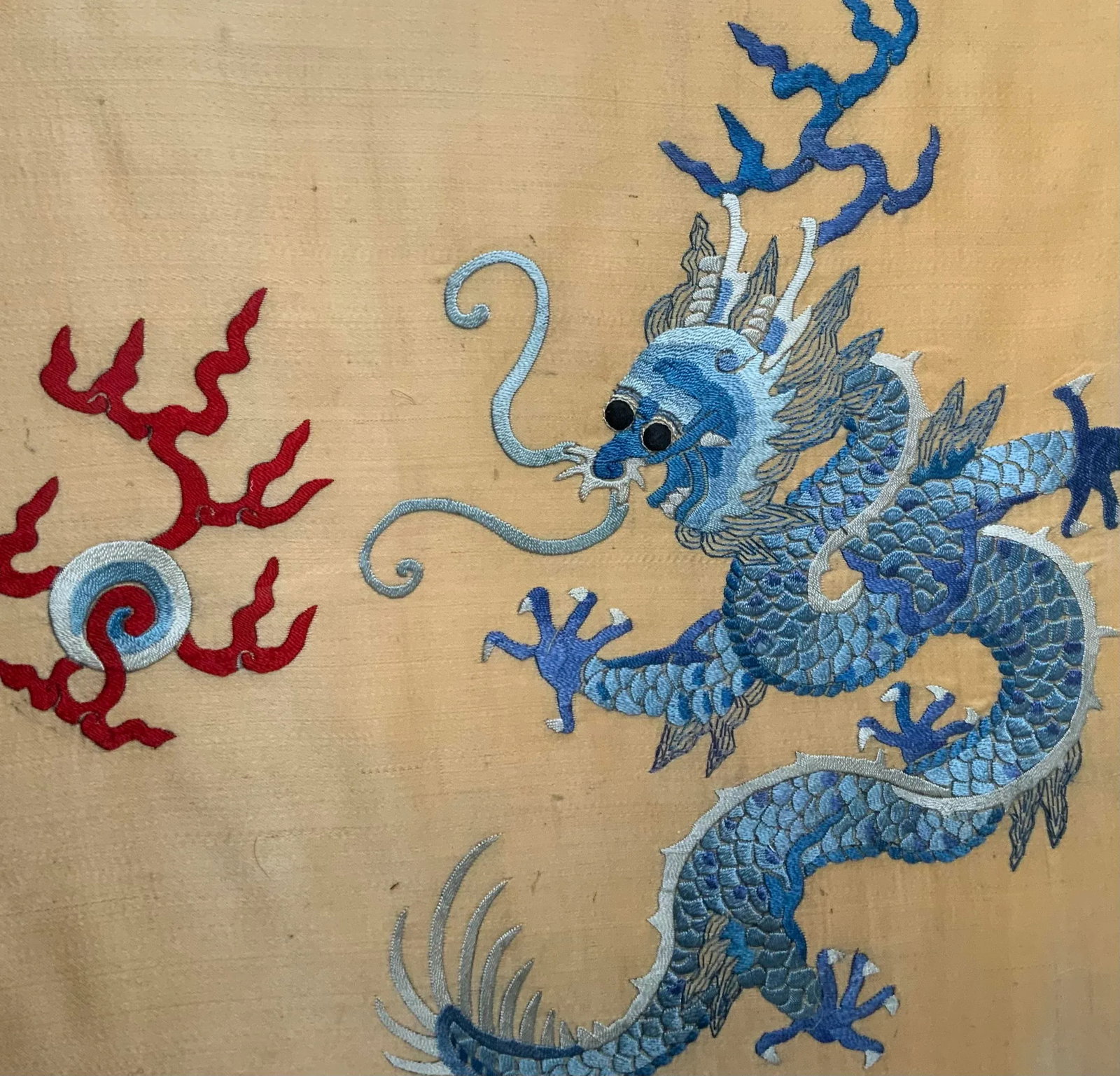 Antique Chinese Framed Embroidery of a Dragon - 3