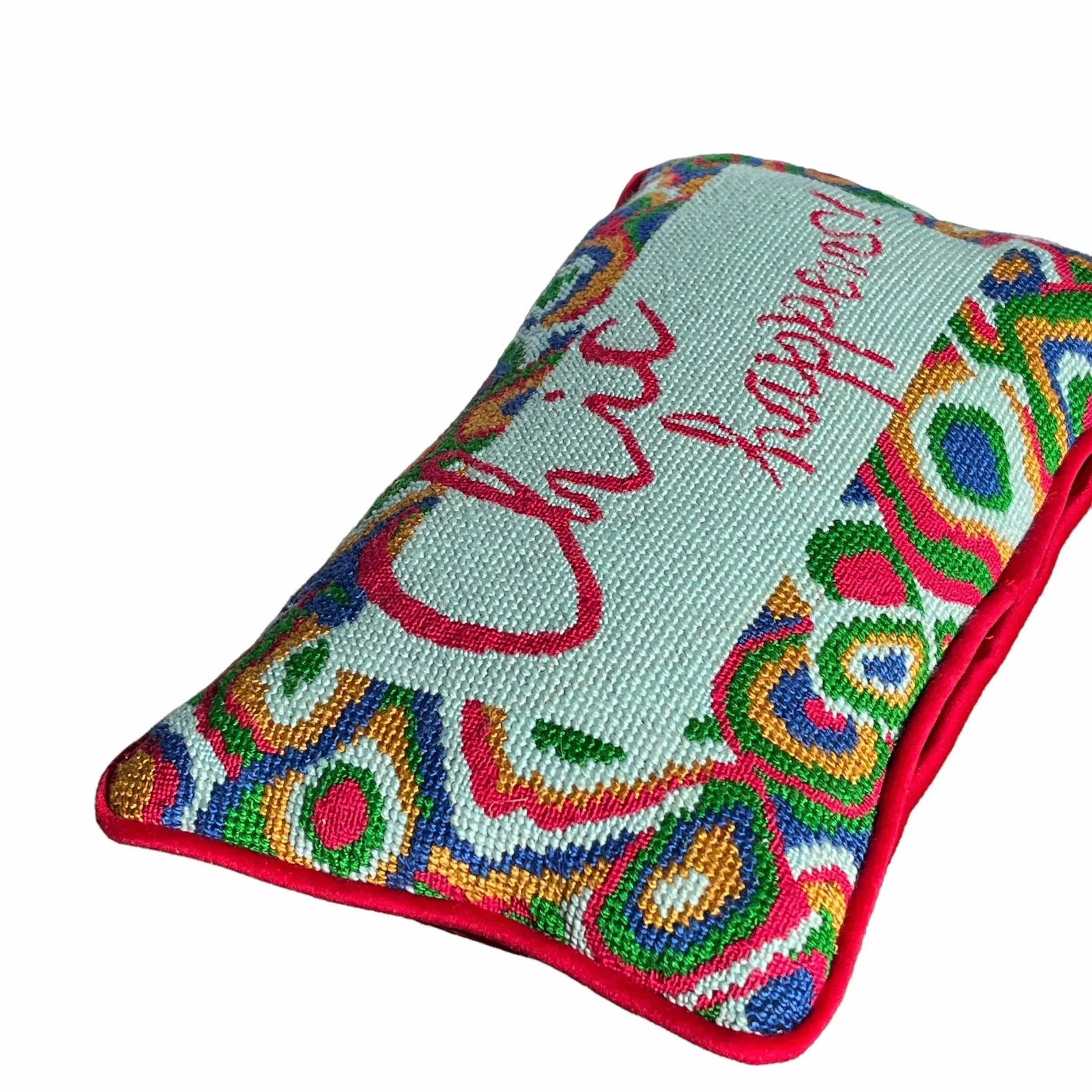 Needlepoint "Chic Happens" Hand-Embroidered Pillow, Original, One of a Kind - 4