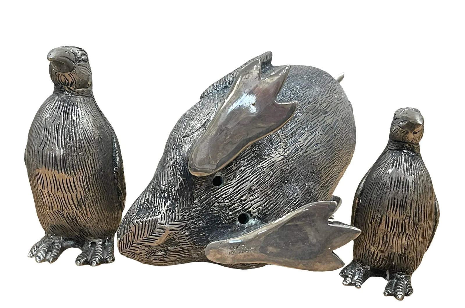 Vintage Gucci Silver Penguin Salt and Pepper Shakers and Sculpture - 10