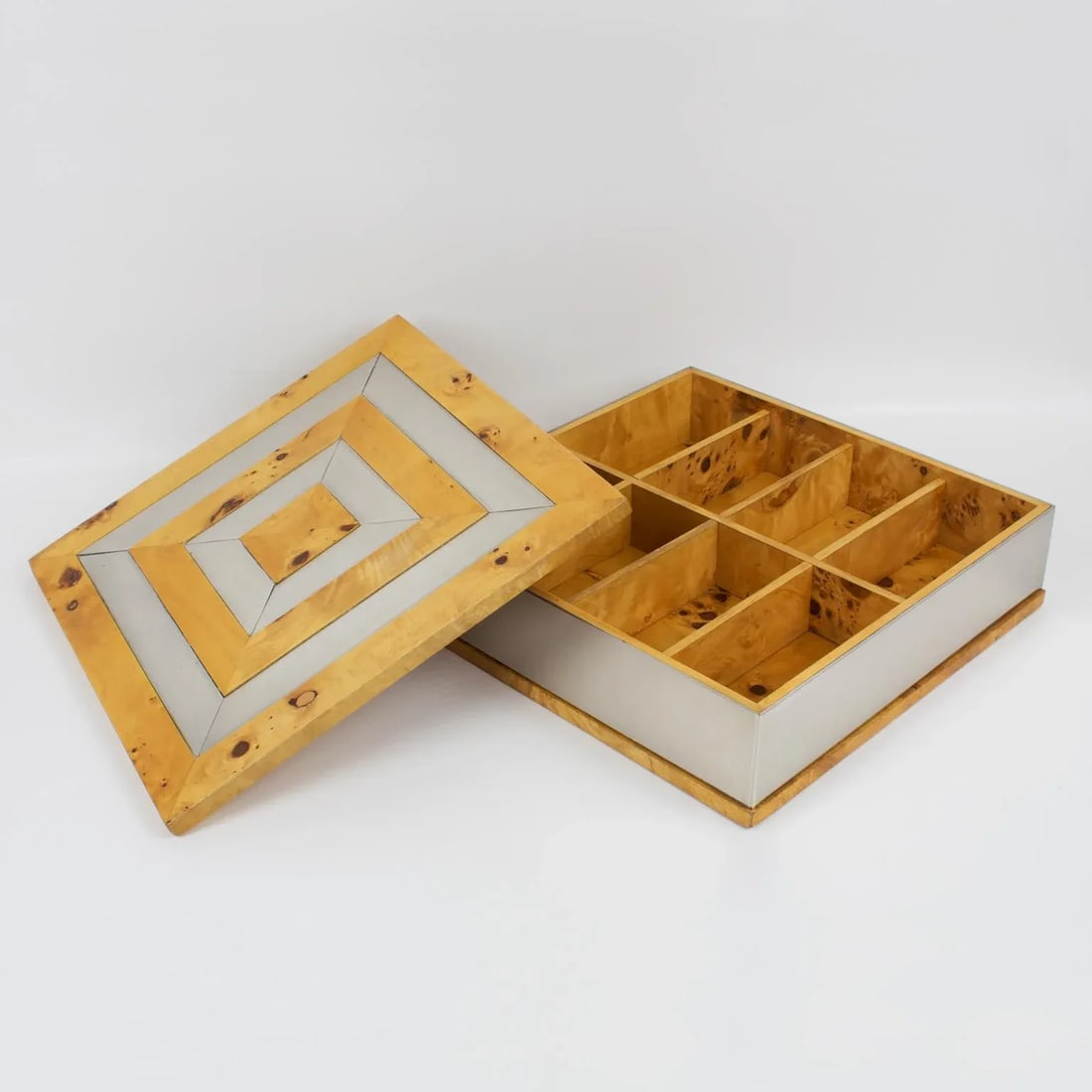 Tommaso Barbi Italy Chrome and Burl Wood Large-Scale Box - 6