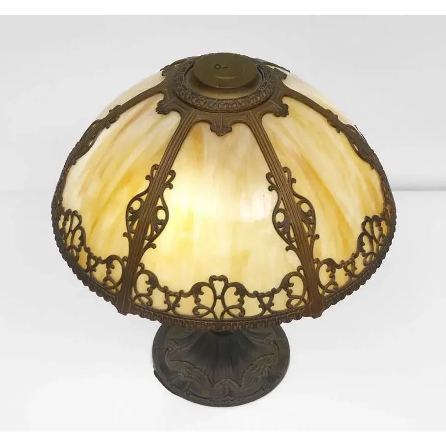 Pittsburgh 6 Bent Panel Slag Glass Leaded Table Lamp - 7