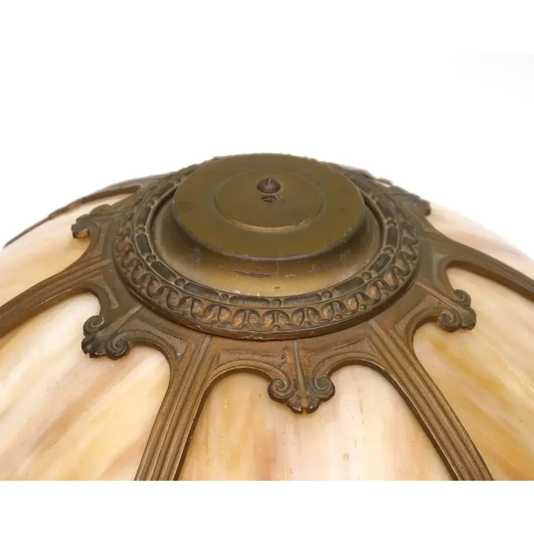 Pittsburgh 6 Bent Panel Slag Glass Leaded Table Lamp - 8