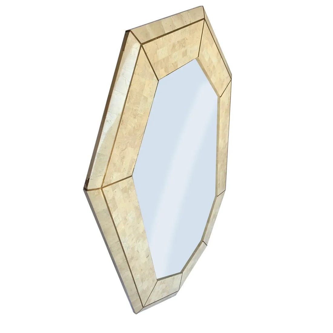 1980s Tessellated Marble With Brass Inlay Mirror - 3