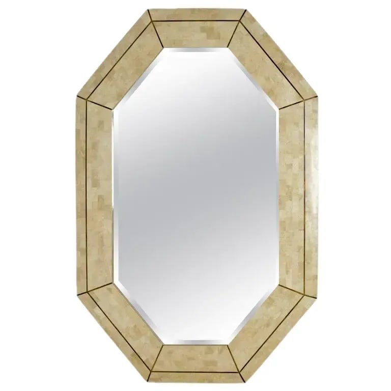 1980s Tessellated Marble With Brass Inlay Mirror - 7