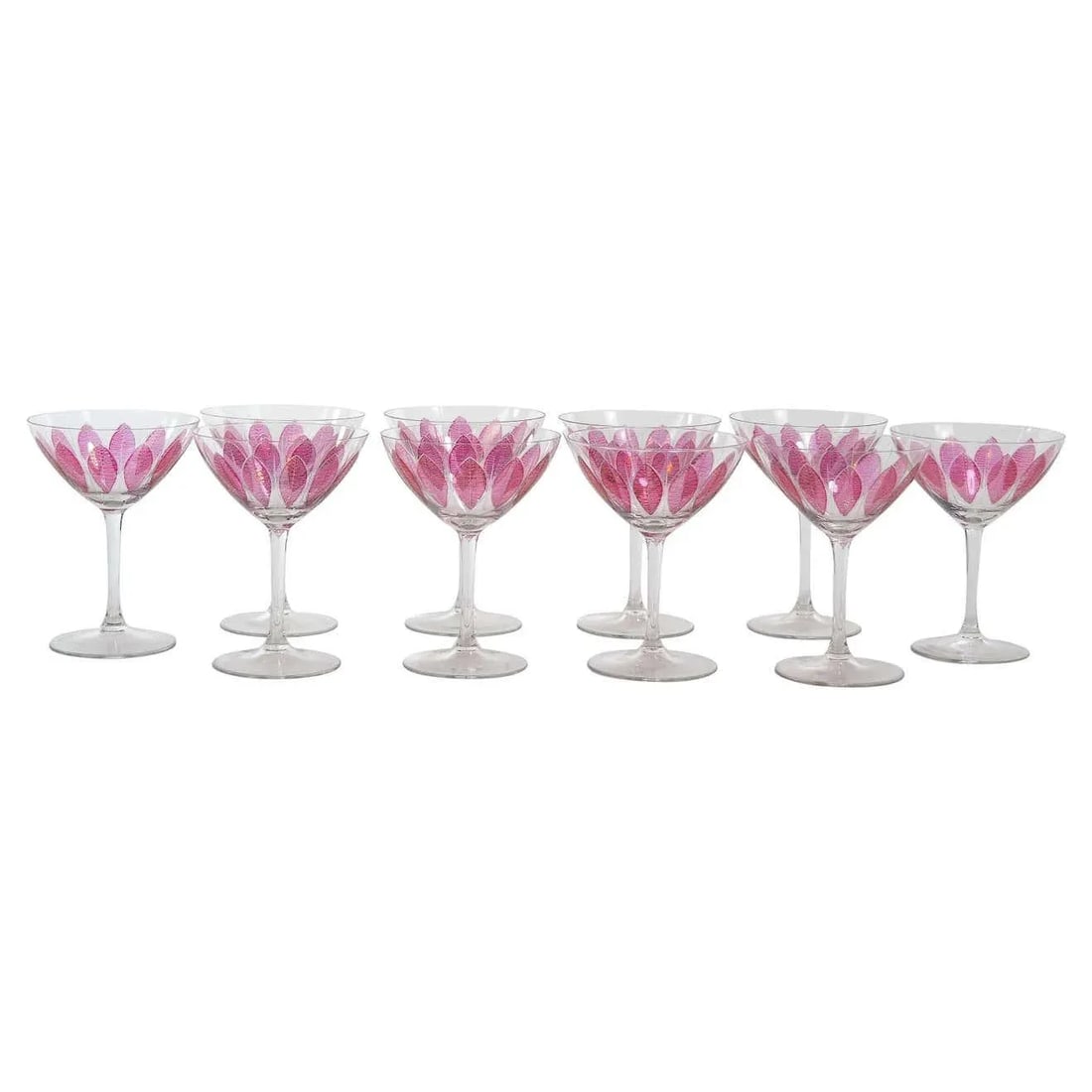 Hand Painted Crystal Champagne Coupe Service / Ten People - 13
