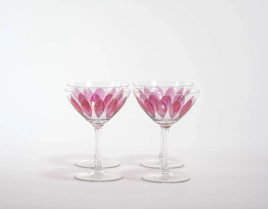 Hand Painted Crystal Champagne Coupe Service / Ten People - 5