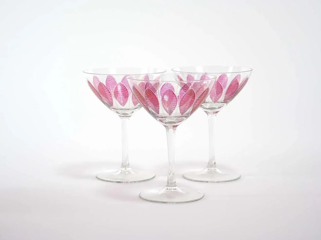 Hand Painted Crystal Champagne Coupe Service / Ten People - 6