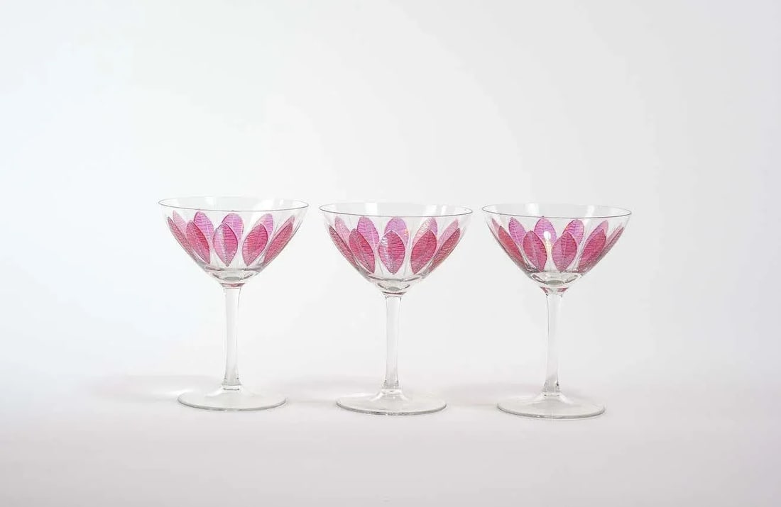 Hand Painted Crystal Champagne Coupe Service / Ten People - 8