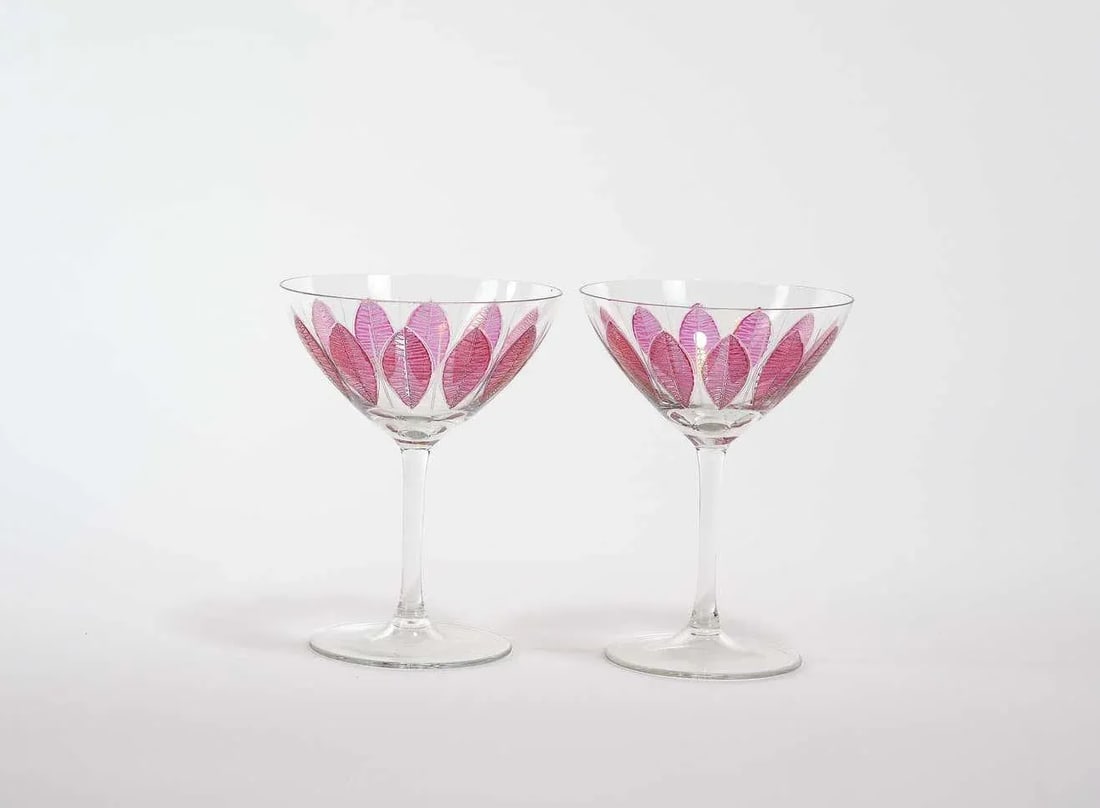 Hand Painted Crystal Champagne Coupe Service / Ten People - 9