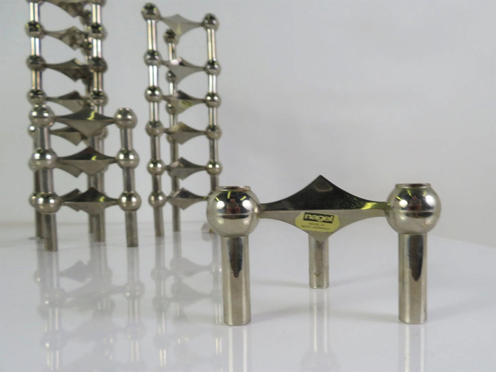 German Modern Nagel Variante Series 24 Stainless Steel Candle Holders + 1 Ashtray/Bowl by Werner Sto - 3