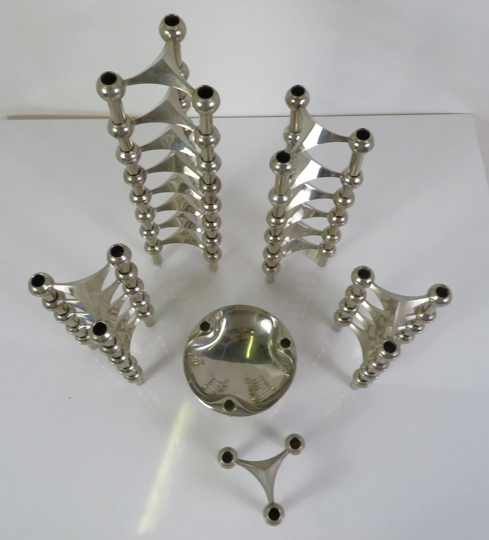 German Modern Nagel Variante Series 24 Stainless Steel Candle Holders + 1 Ashtray/Bowl by Werner Sto - 6