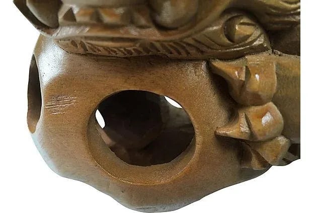 Vintage Japanese Hand Carved Guardian Foo Dogs - A Pair - 5