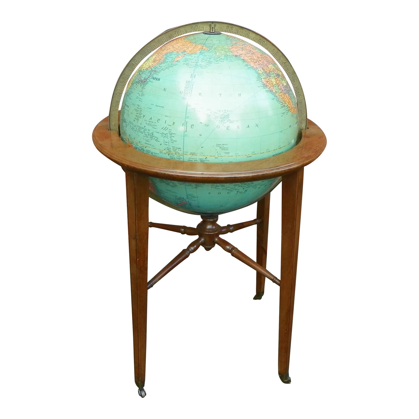 Mid 20th Century Kittinger Illuminated Reploge World Globe on Mahogany Stand: Kittinger Illuminated Reploge 16" World Globe on Mahogany Stand in good condition. Condition: Alterations: Original Condition Unaltered Imperfections: Some Imperfections Condition Notes: There is some
