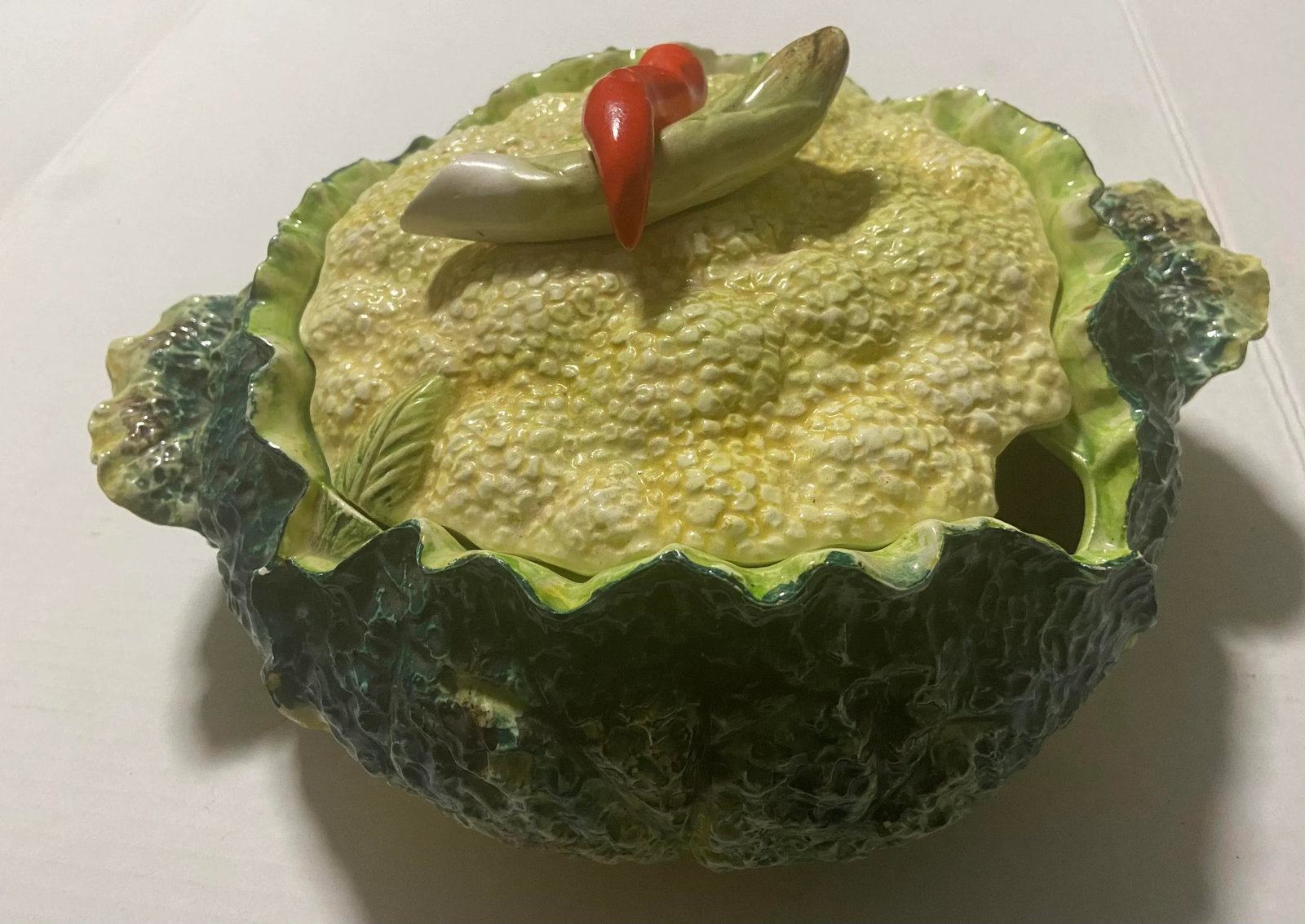 Vintage Bordallo Pinheiro Style Cabbage Leaf Majolica Soup Tureen - 3