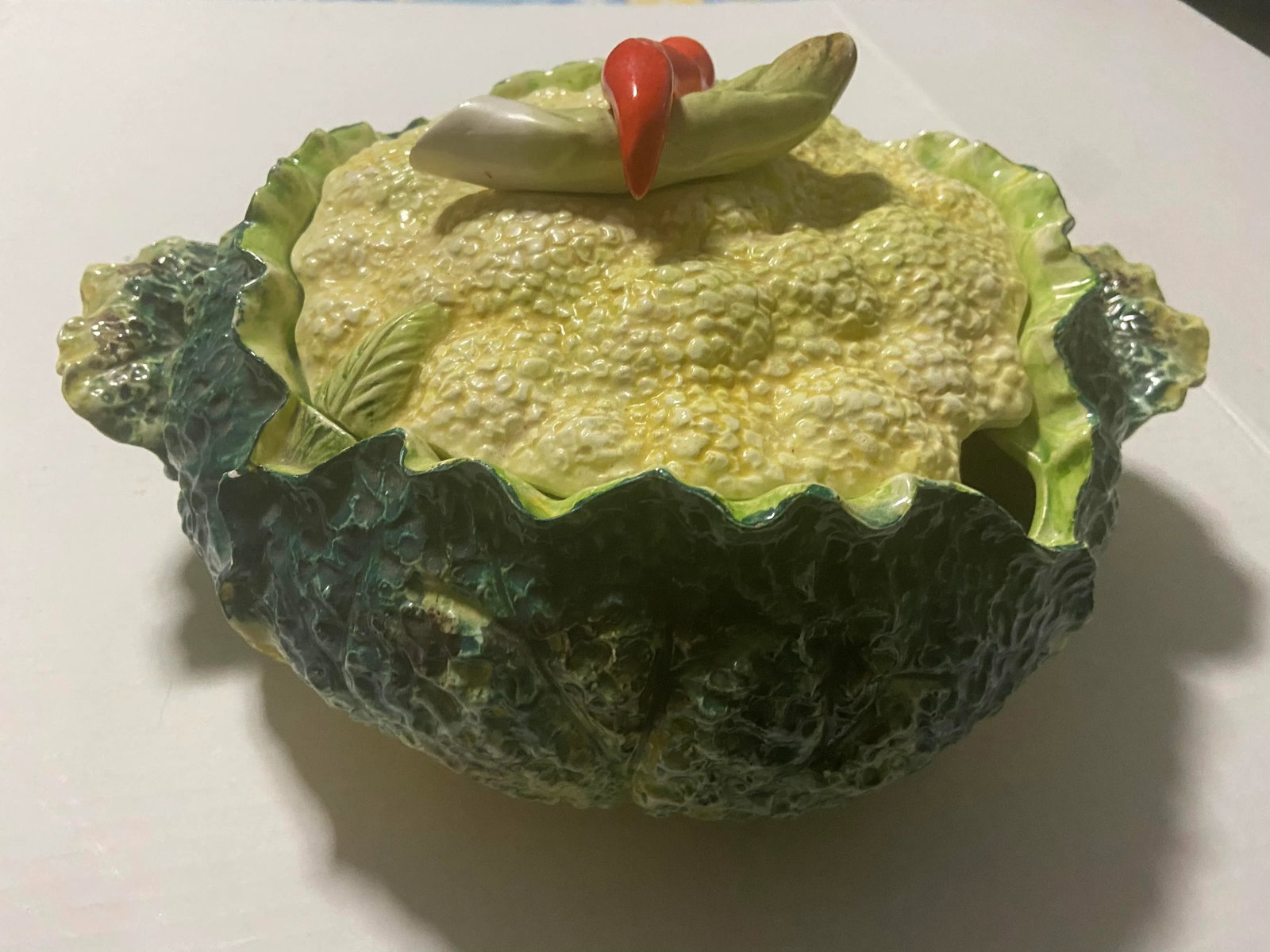 Vintage Bordallo Pinheiro Style Cabbage Leaf Majolica Soup Tureen - 4