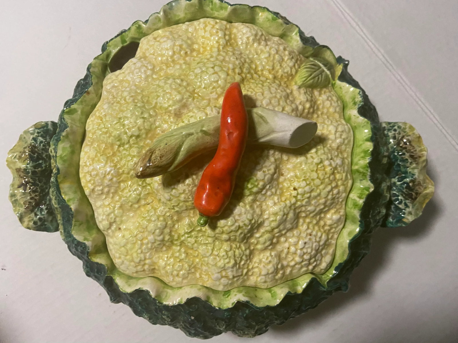 Vintage Bordallo Pinheiro Style Cabbage Leaf Majolica Soup Tureen - 6