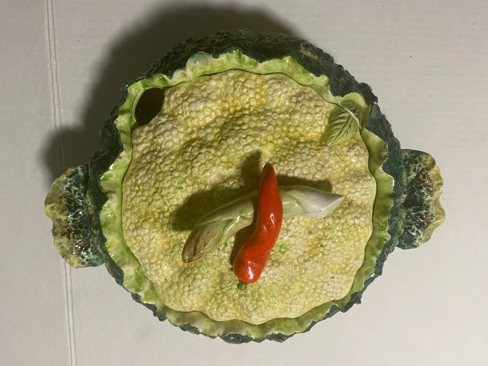 Vintage Bordallo Pinheiro Style Cabbage Leaf Majolica Soup Tureen - 7