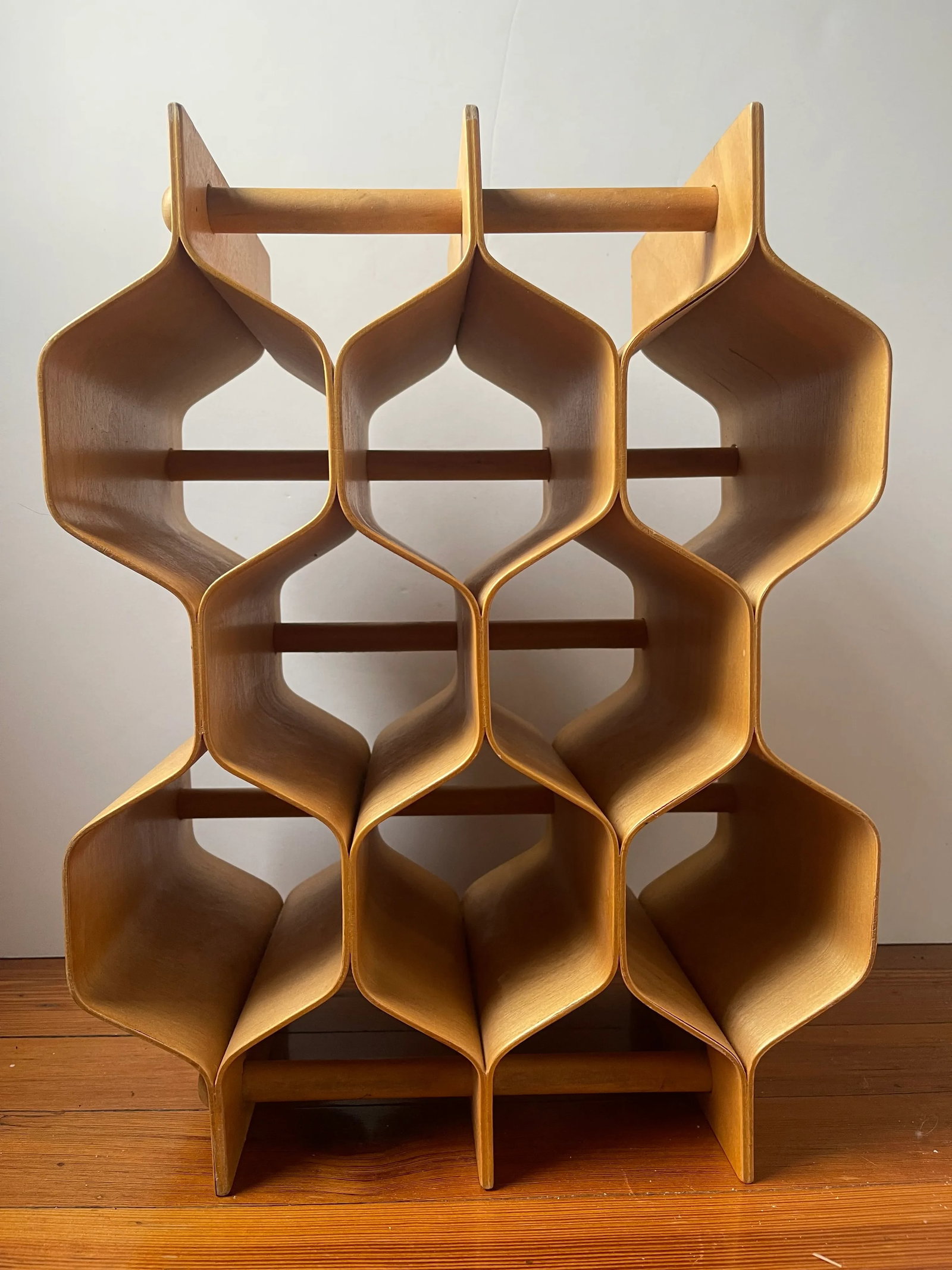 1960s Sculptural Bent Plywood Wine Rack Designed by Torsten Johansson Ab Formtra Sweden - 11