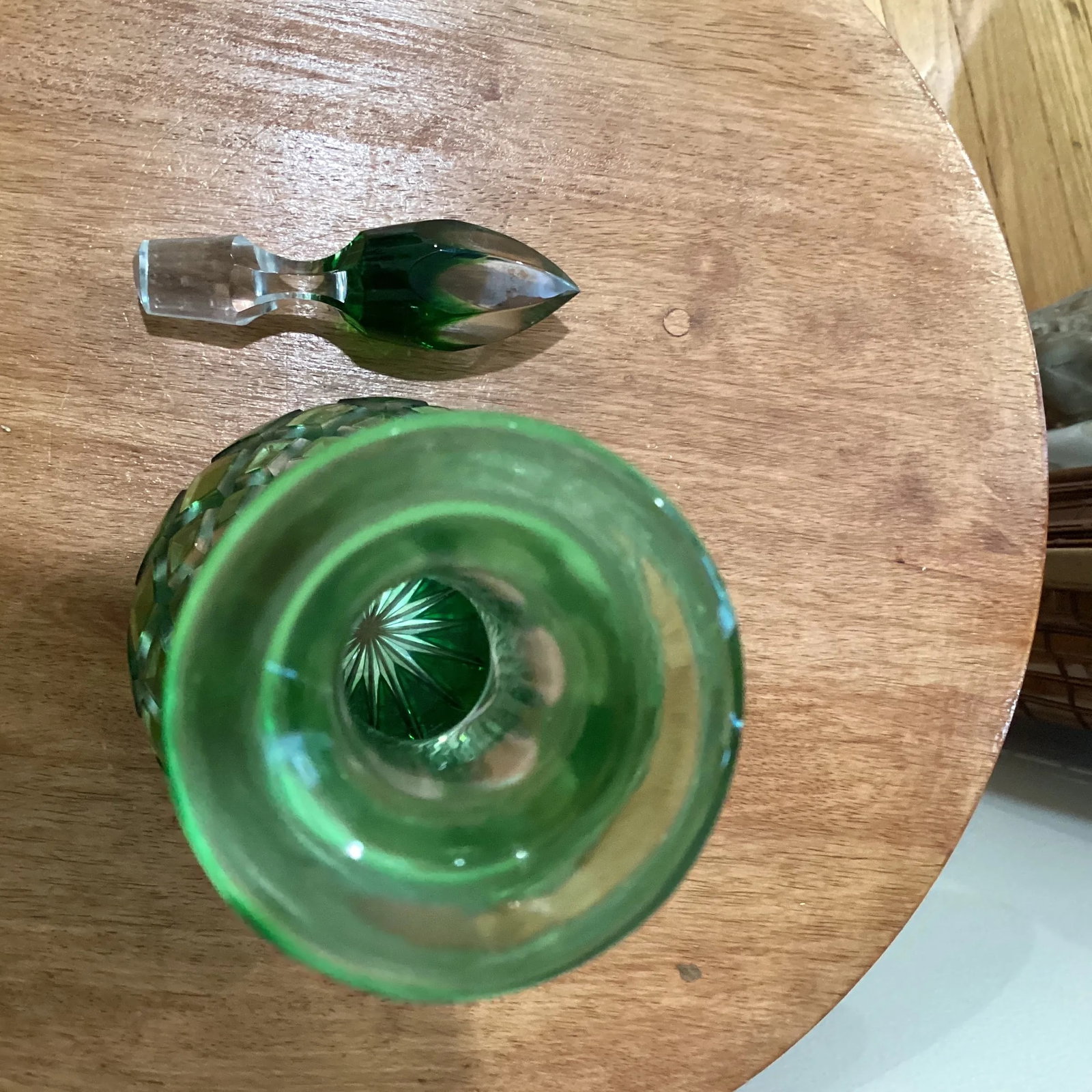 Emerald Green Cut to Clear Cased Crystal Wine Decanter Circa 1930 - 10