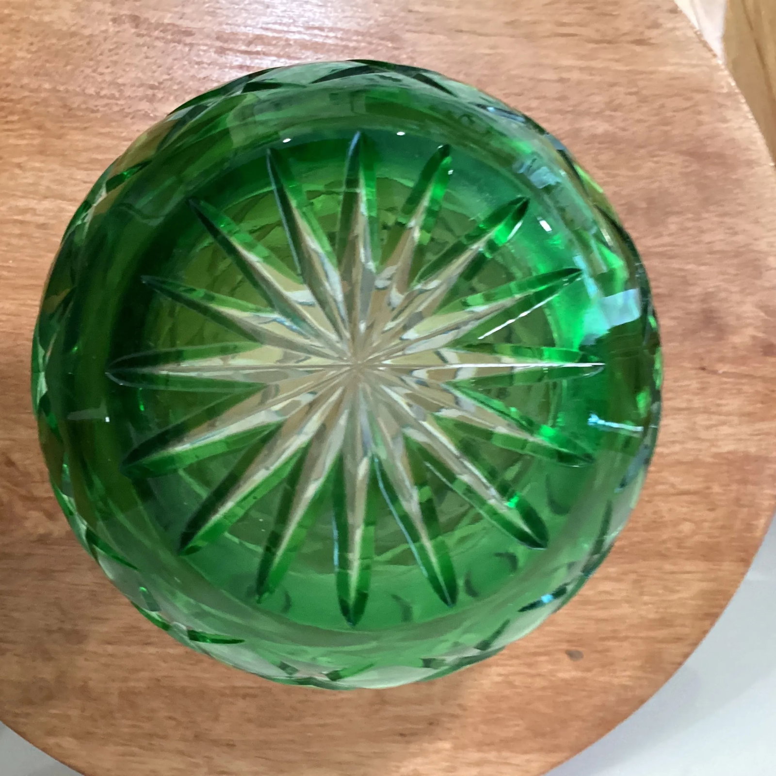 Emerald Green Cut to Clear Cased Crystal Wine Decanter Circa 1930 - 11