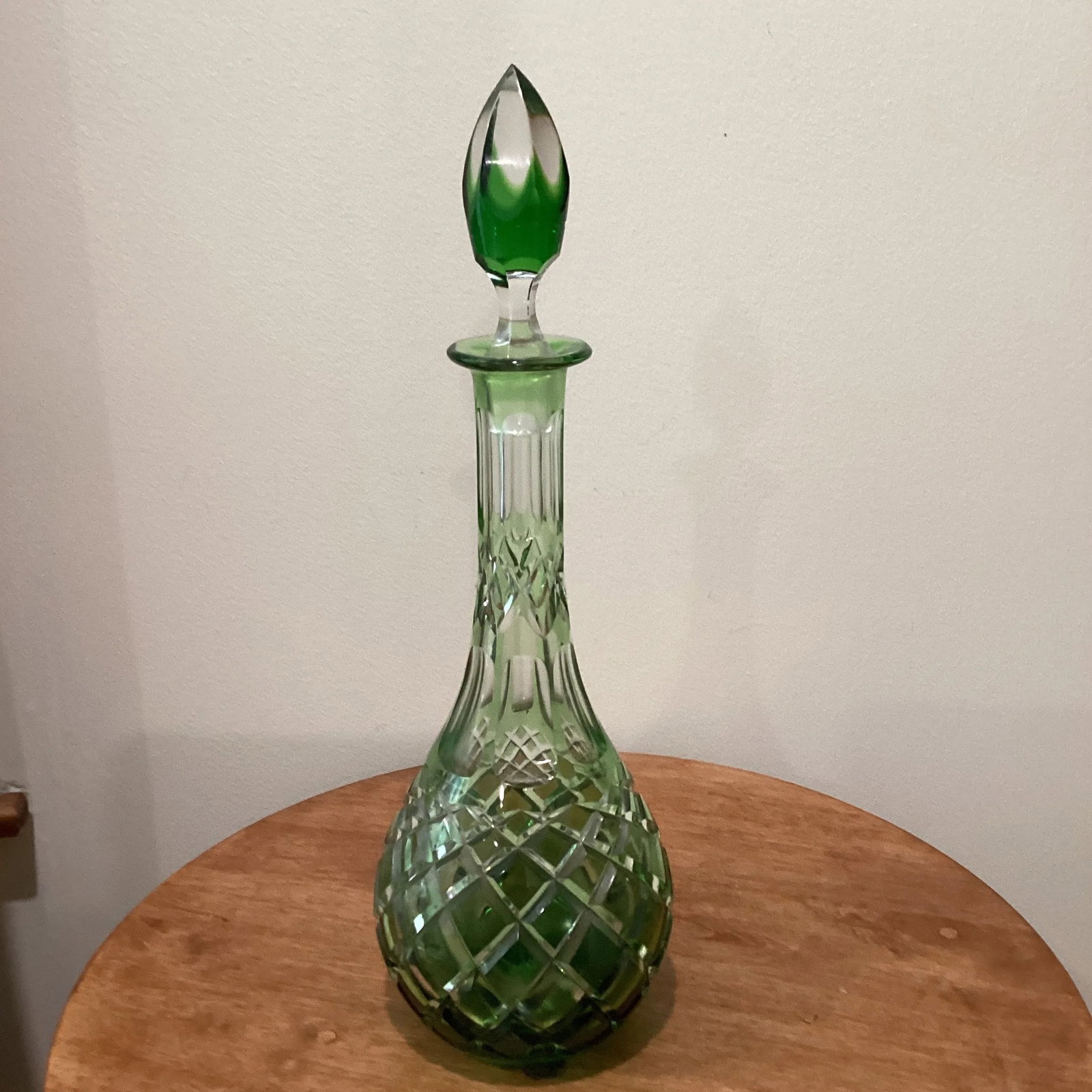 Emerald Green Cut to Clear Cased Crystal Wine Decanter Circa 1930 - 13